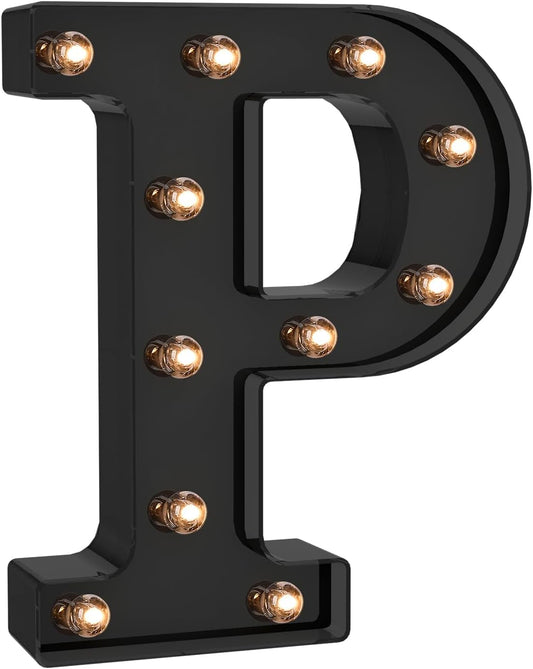 Foaky Black LED Letter Lights for Room Decor - Bedroom Wall Decor, Alphabet Lights for Home, Wedding, Party - Battery Operated （P）