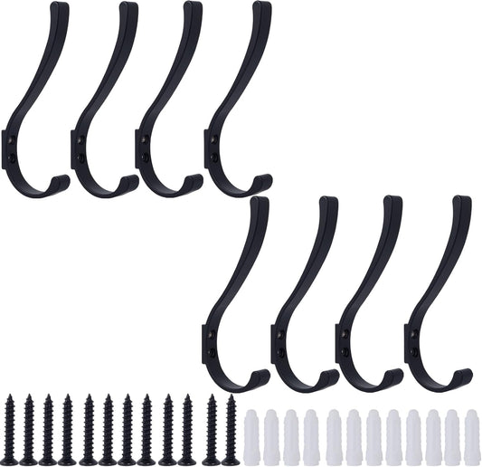 8 Pack Hanging Coat Hooks Wall Mount, Coat Hanger Wall Hangers, Metal Hooks for Hanging Heavy Duty, Screw in Hooks for Hanging Towels, Clothes, Backpack, Hat, Bag, Jacket, Key, Robe, Backpack Black