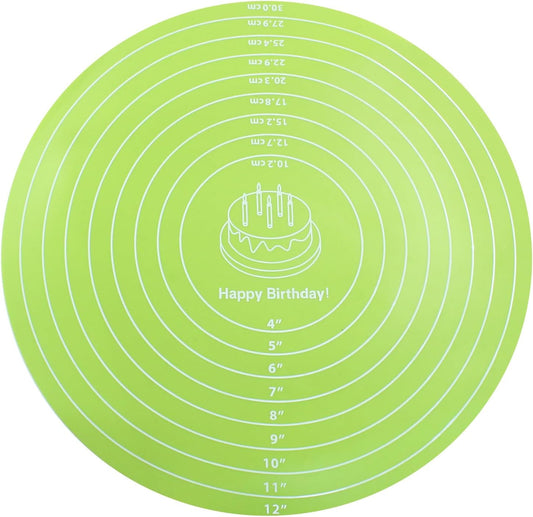 Hitefu 12 Inch Round Silicone Cake Mat, Silicone Baking Mat with Measurement for Cake Turntable & Rolling Dough (Green)
