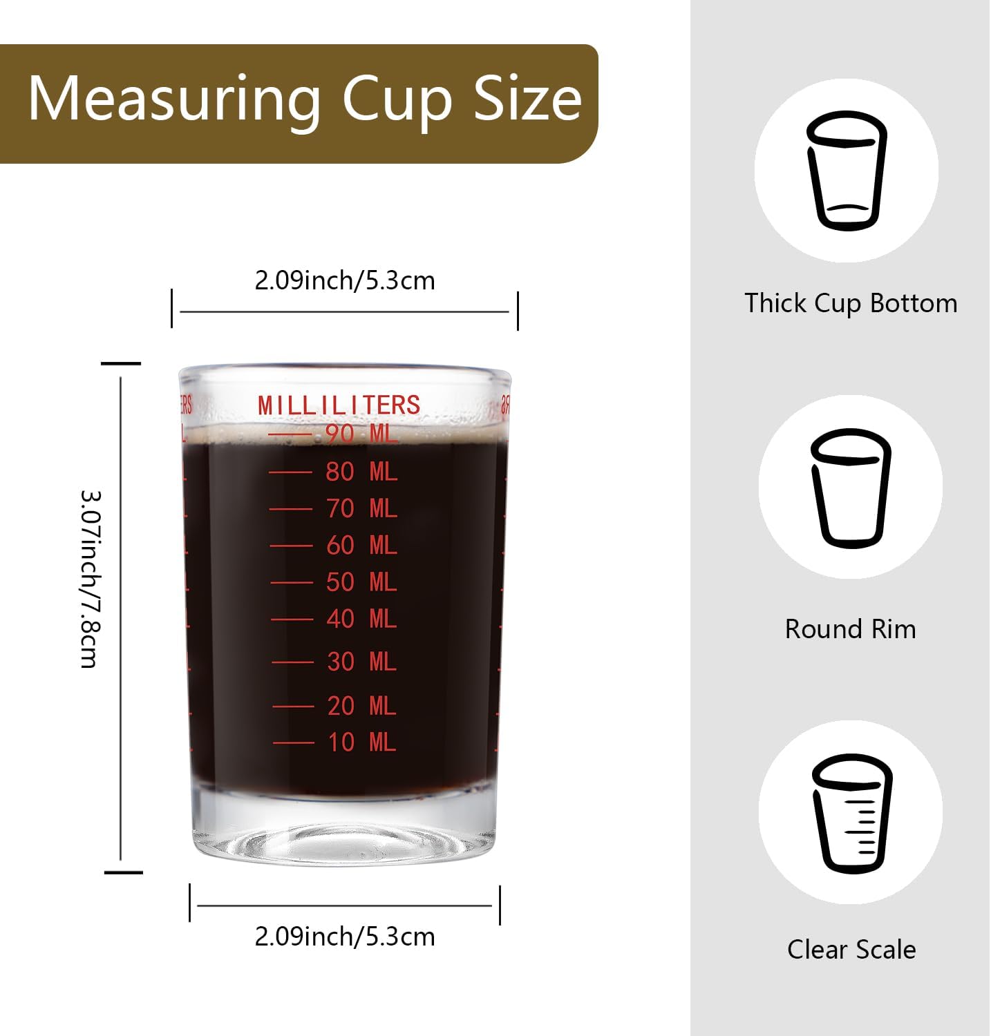 2 Pack Shot Glass Measuring Cup Set,3 oz/90 ML Liquid Heavy High Espresso Glass Cup,Dishwasher Safe,Measurement of Dry and Liquid Ingredients(Red Line)