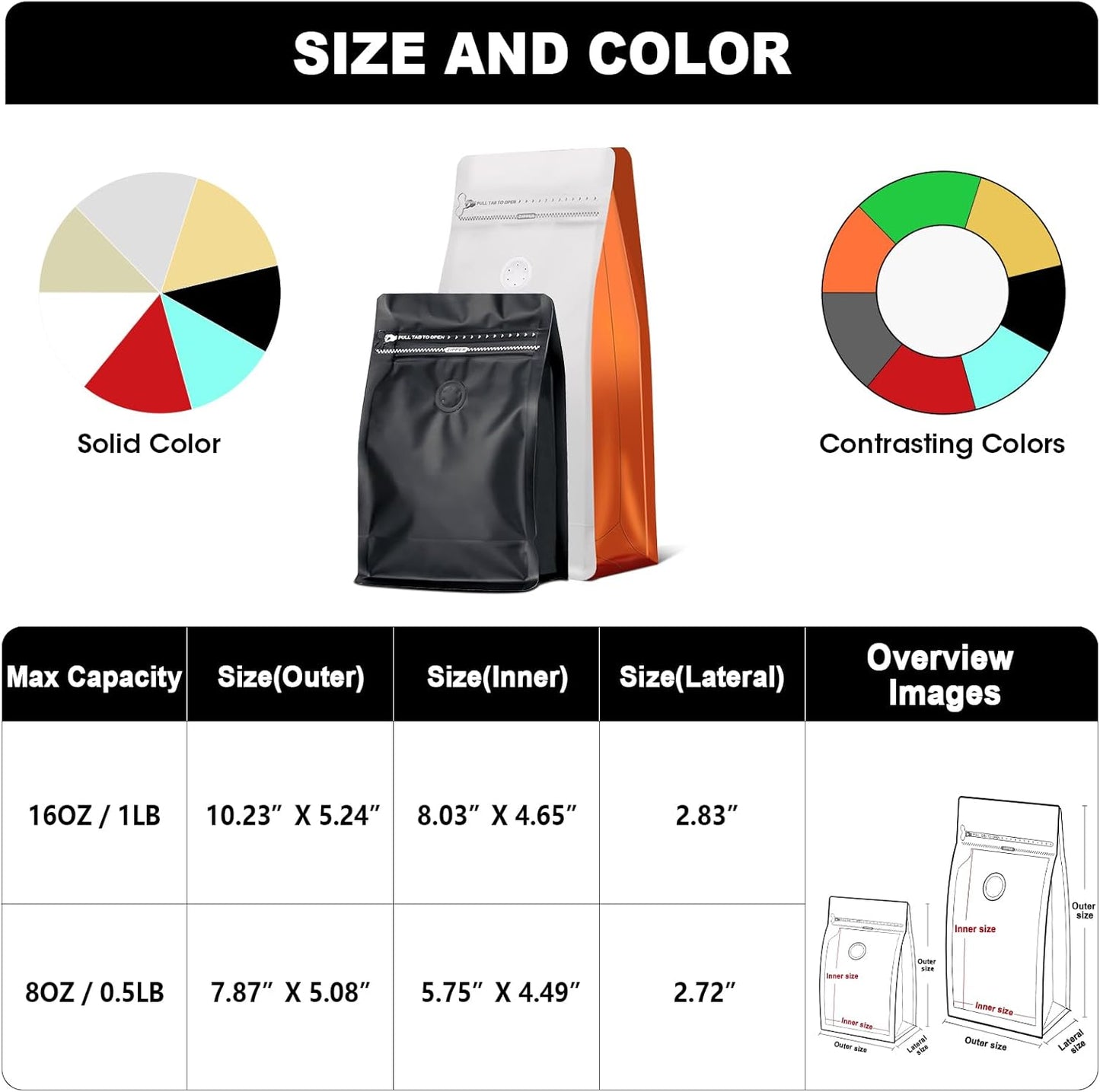 Coffee Bags with Valve(60pcs,16 oz,1 lb) Vented Coffee Beans Packaging Bags High Barrier Aluminumed Foil Flat Bottom Heat Sealed Side Zipper Resealable Storage Bag for Home or Business（White+Red）