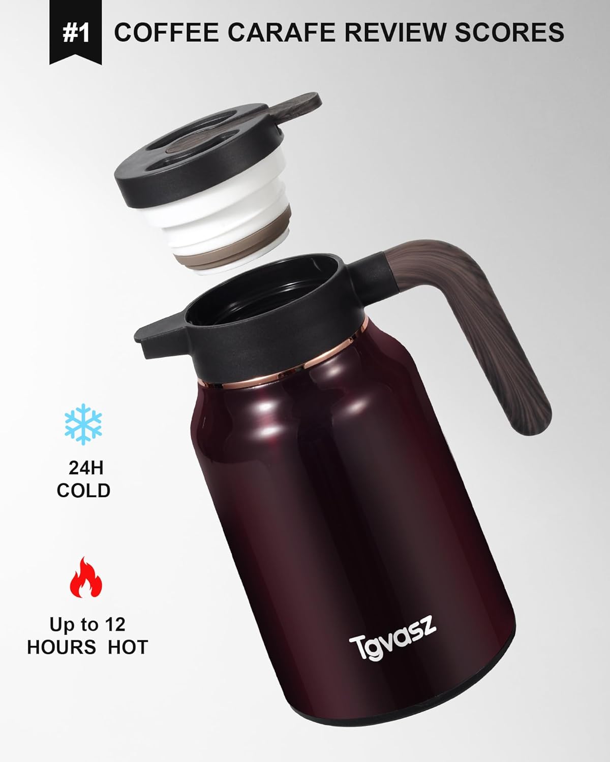 51 Oz Carafes for Hot Liquid, Stainless Steel Insulated Vacuum Thermal Coffee Carafes For Keeping Hot, 1.5 Liter Coffee Dispenser(Angola Red)