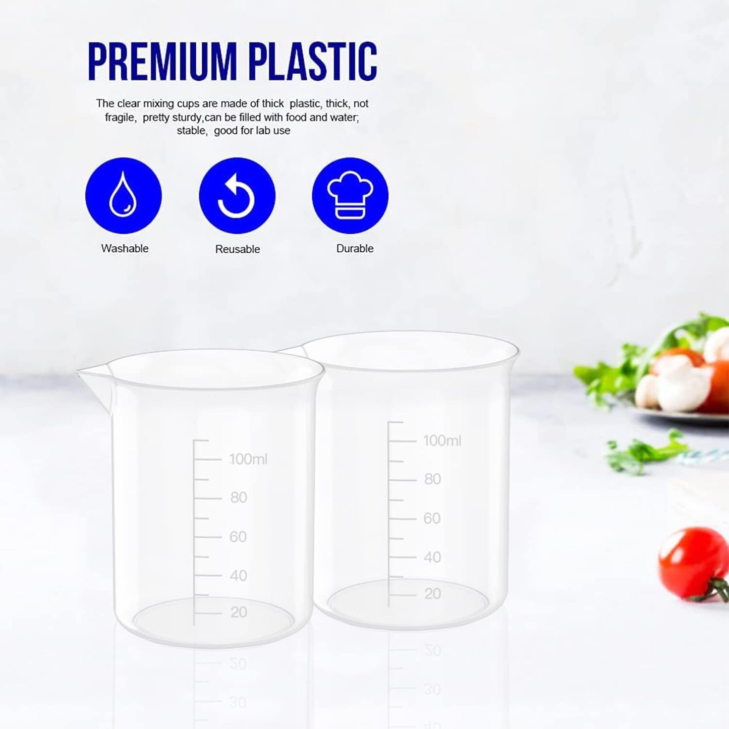 10 Oz Transparent Lab Measuring Cup, 300ml Plastic Beaker Cups, for Science Experiment, Liquid Measuring, 12 Pcs
