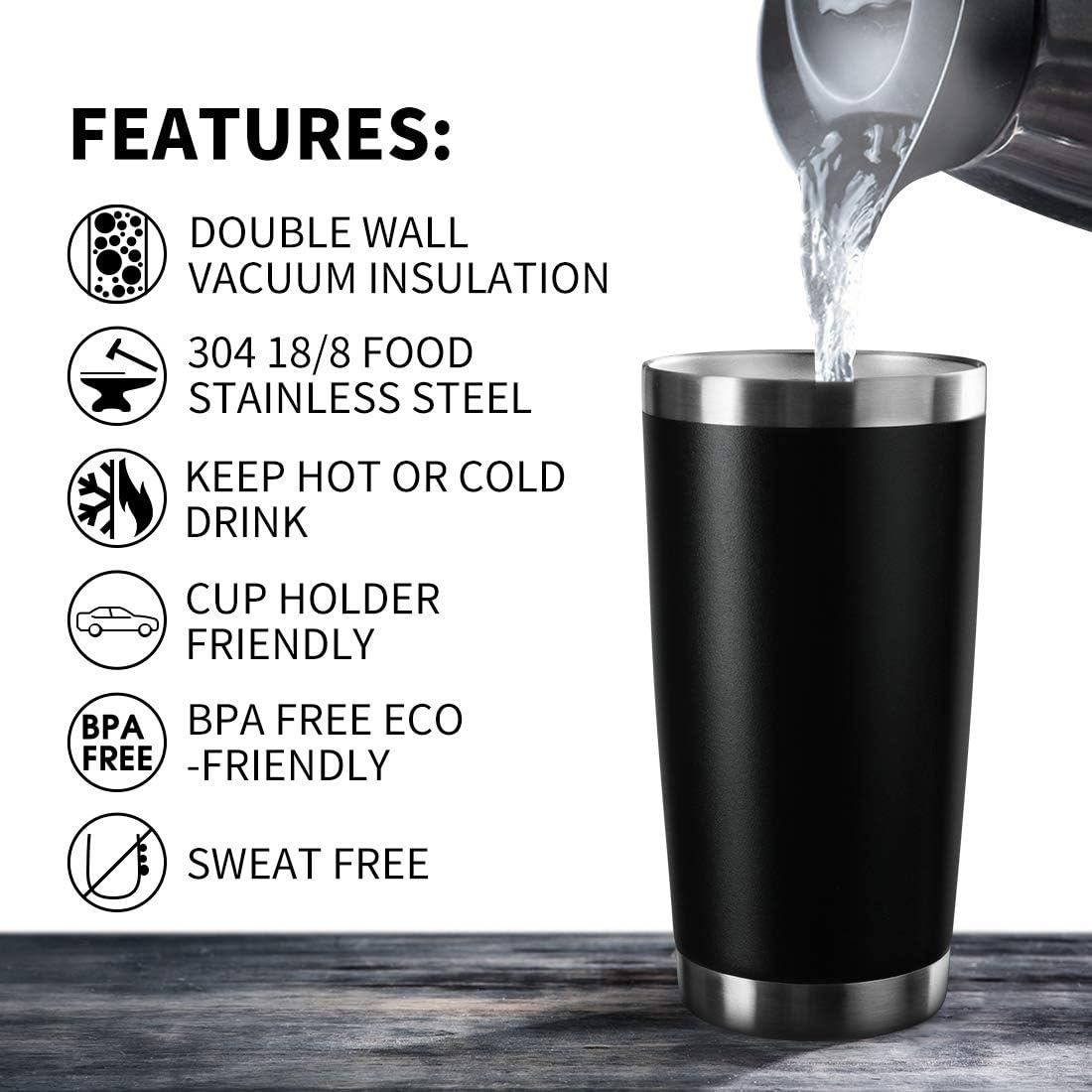 20oz Tumbler Bulk Stainless Steel Vacuum Insulated Tumblers with Lid Double Wall Travel Mug, Durable Powder Coated Coffee Cup, Suitable for Ice Drinks and Hot Beverage (Black 12pack)