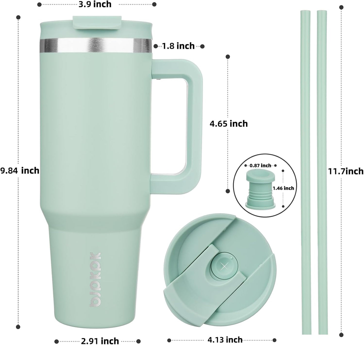 BJPKPK 40oz Stainless Steel Insulated Tumbler With Handle And Lid Straw Travel Coffee Mug Thermal Cup,Pistachio Green