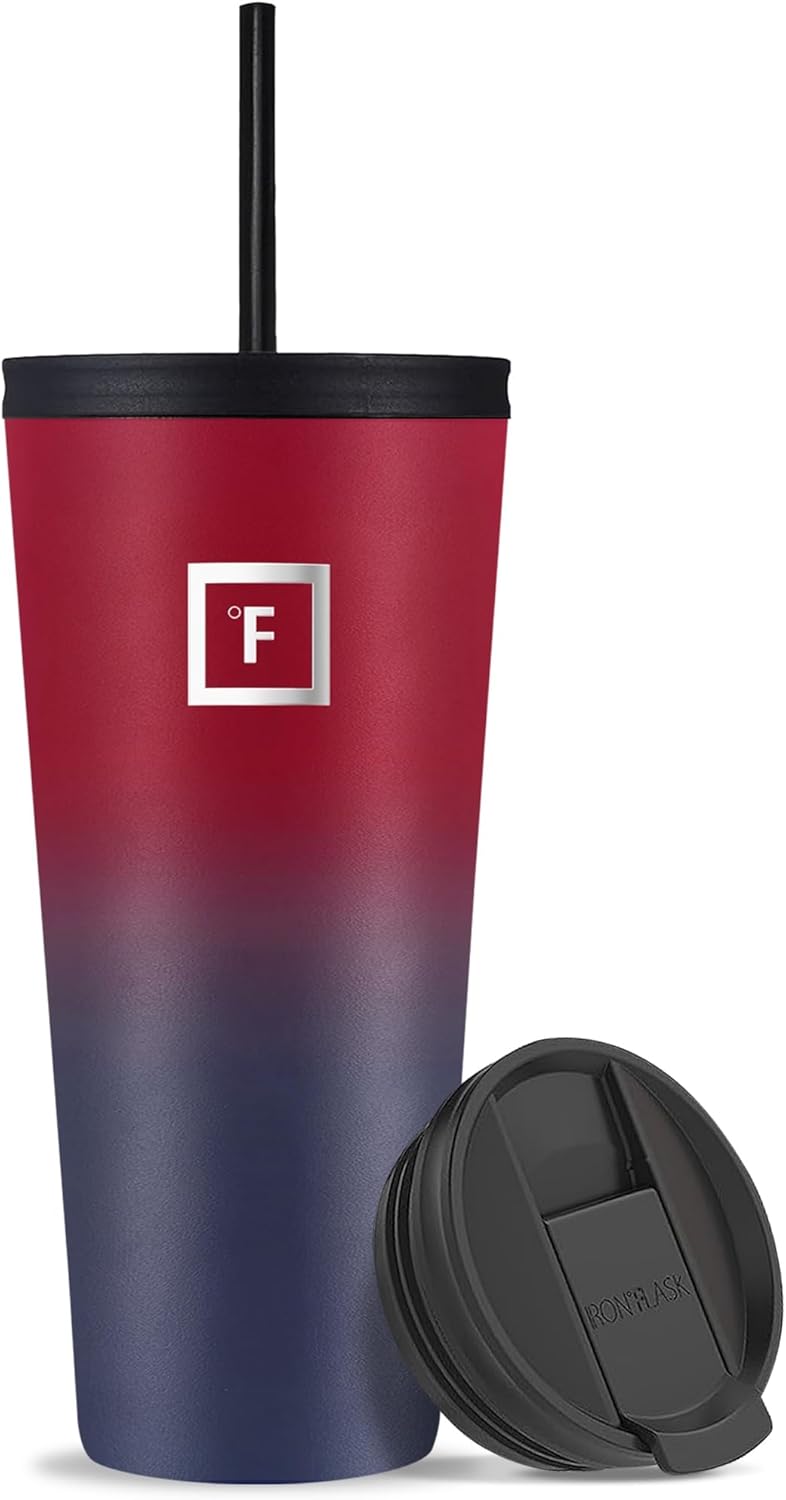 IRON °FLASK Classic Tumbler - Vacuum Insulated Stainless Steel Water Bottle, Double Walled, Drinking Cup, Insulated Travel Mug (Dark Rainbow, 32 oz Solid Lid)