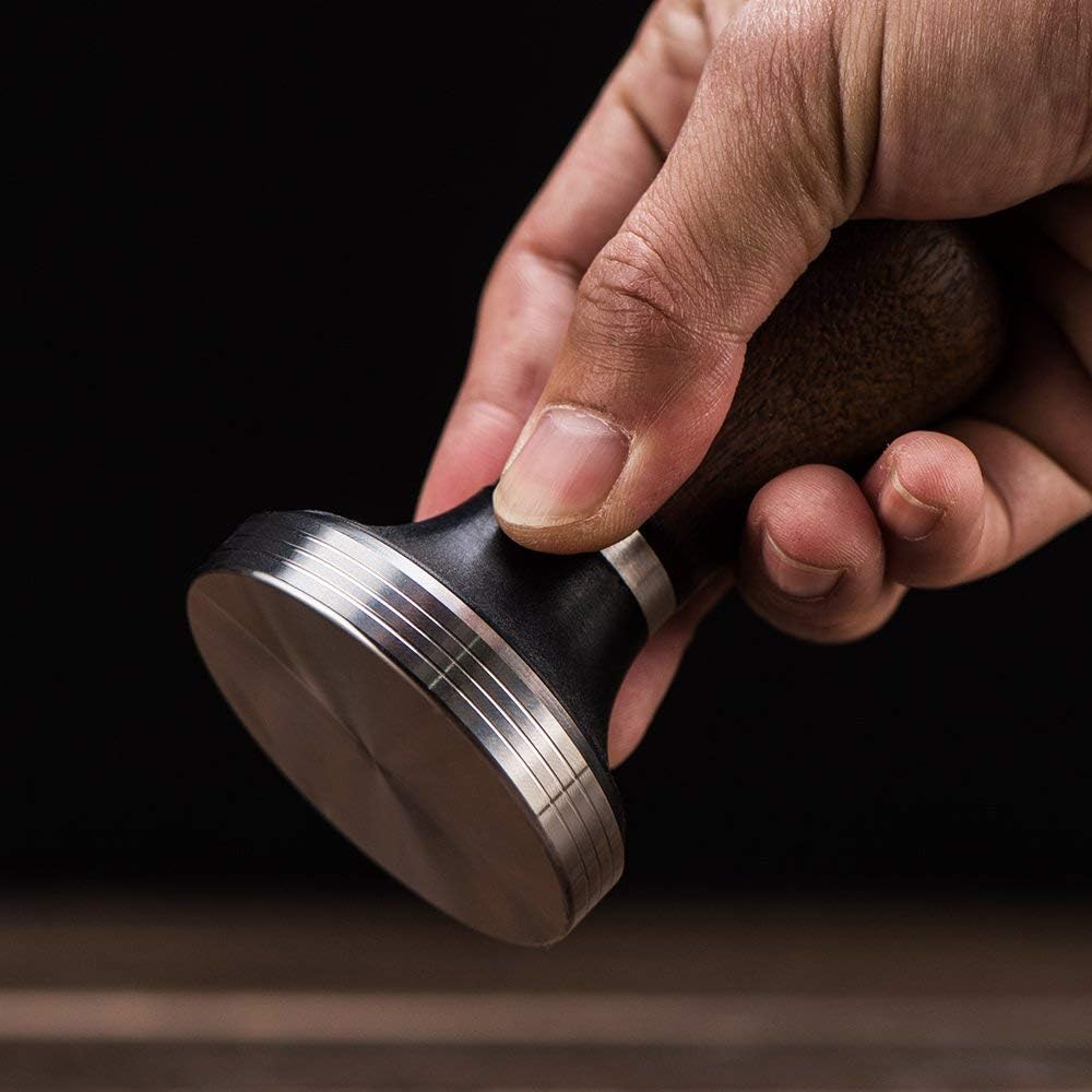 Diguo Elegance Wooden Coffee Tamper for 51mm Portafilter. Stainless Steel Flat with Height Adjustable Wooden Handle