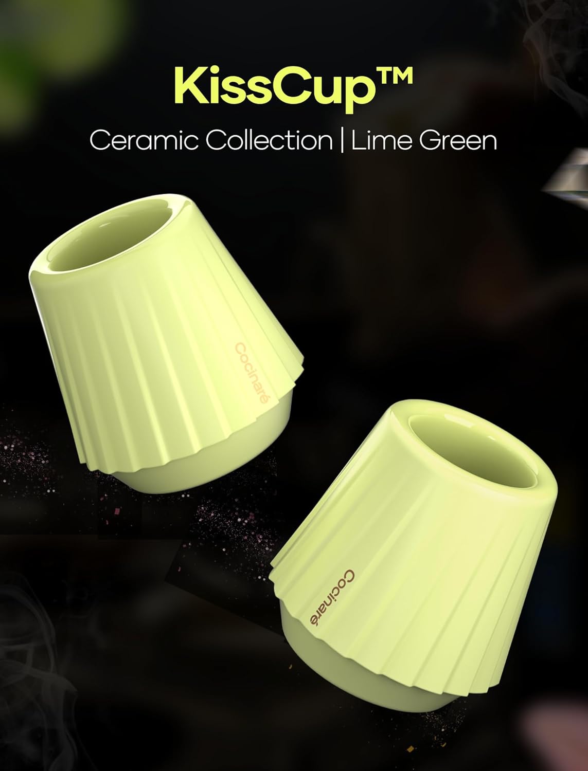 Cocinare KissCup Ceramic Espresso Cup – 2.2oz Demitasse Cup for Espresso, Pour-over coffee & Tea, Lime Green, Ceramic Collection
