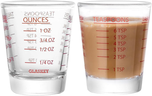 2 Pack Shot Glasses Measuring Cup,Espresso Shot Glass with 4 Kind of Scale (OZ/ML/TSP/TBSP),Dishwasher Safe,Perfect for Coffee,Cocktails and Kitchen Use (Red)