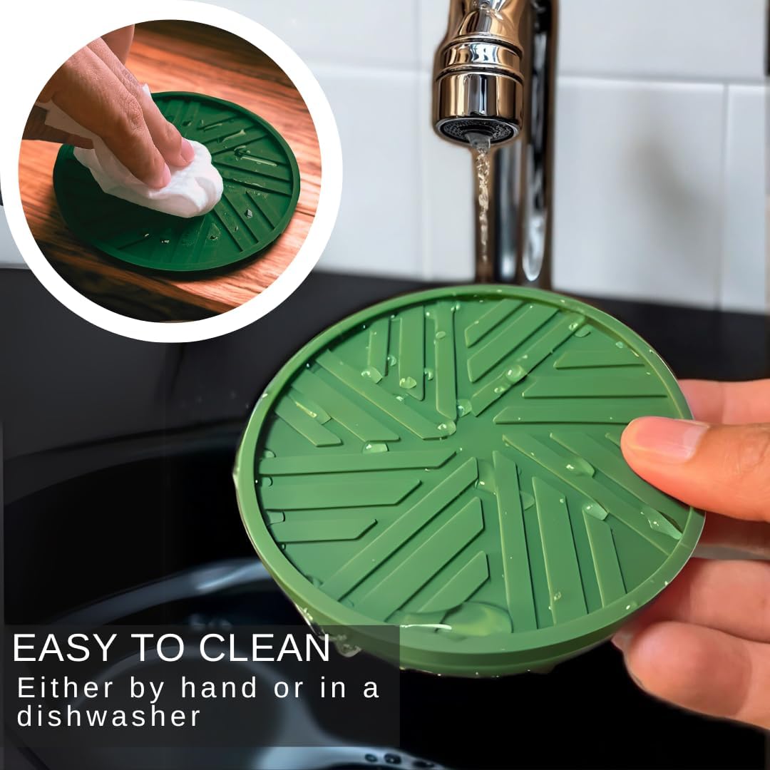 Silicone Coasters Set of 6 with Unique and Modern Patterns for Table Decor - Perfect for Outdoors and Coffee Table Protection- Green Sage