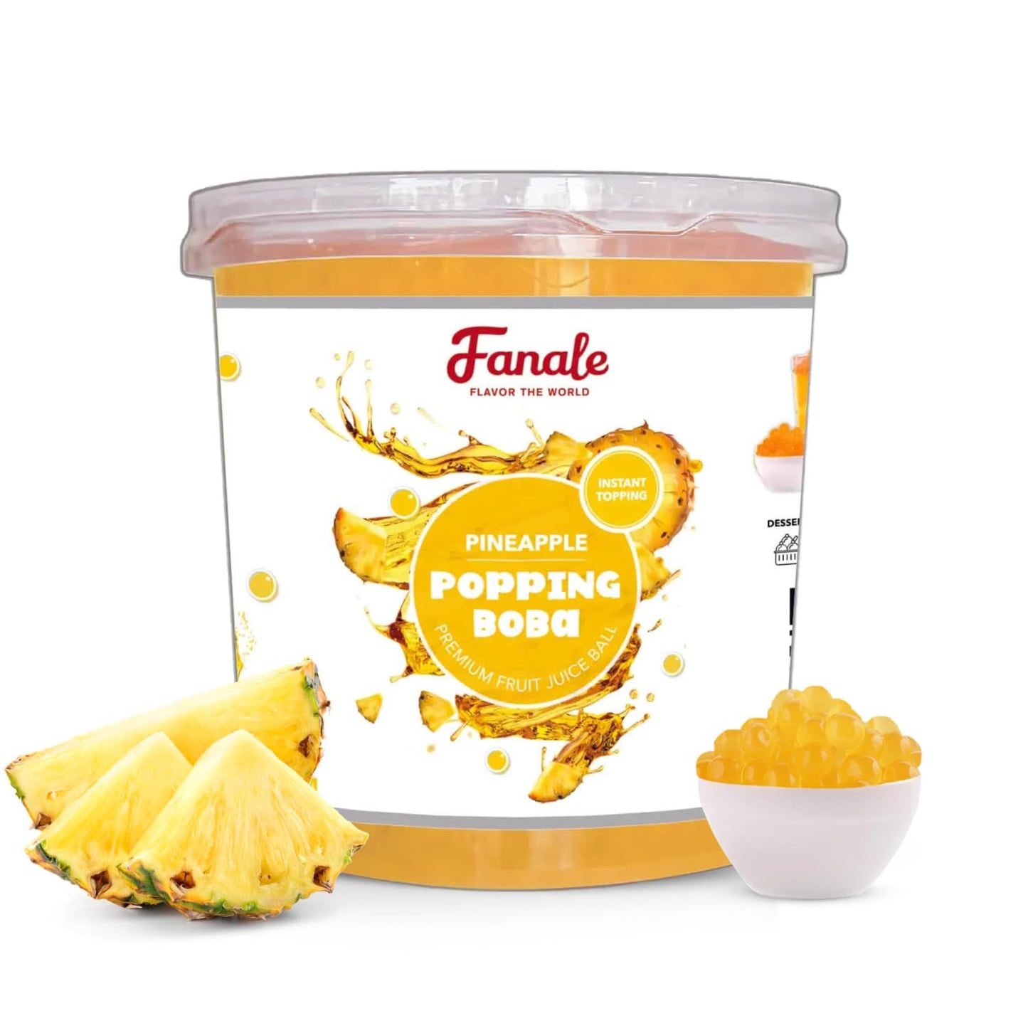 Fanale Popping Boba Pearls for Bubble Tea - 7 lb |Pineapple Flavor | Bursting Boba Pearls Bubble | Fruit Juice Flavor for Shakes, Dessert, Smoothie