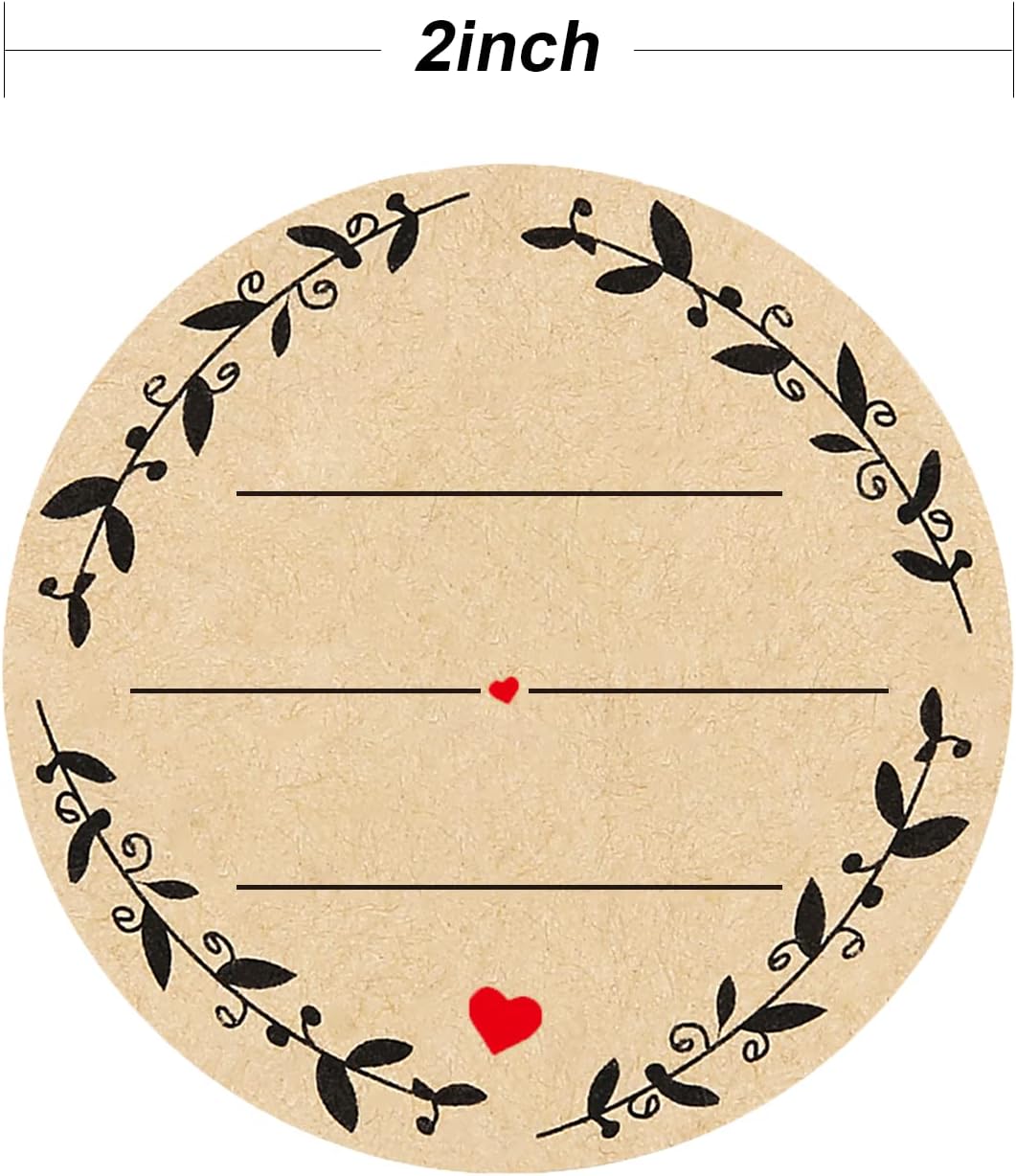 500pcs 2" Label Stickers for Jars and Lids, Wreath Design with 3 Lines for Writing, Kraft Sticker Labels Pantry Labels, Mason Jar Labels Canning Labels Bottle Labels