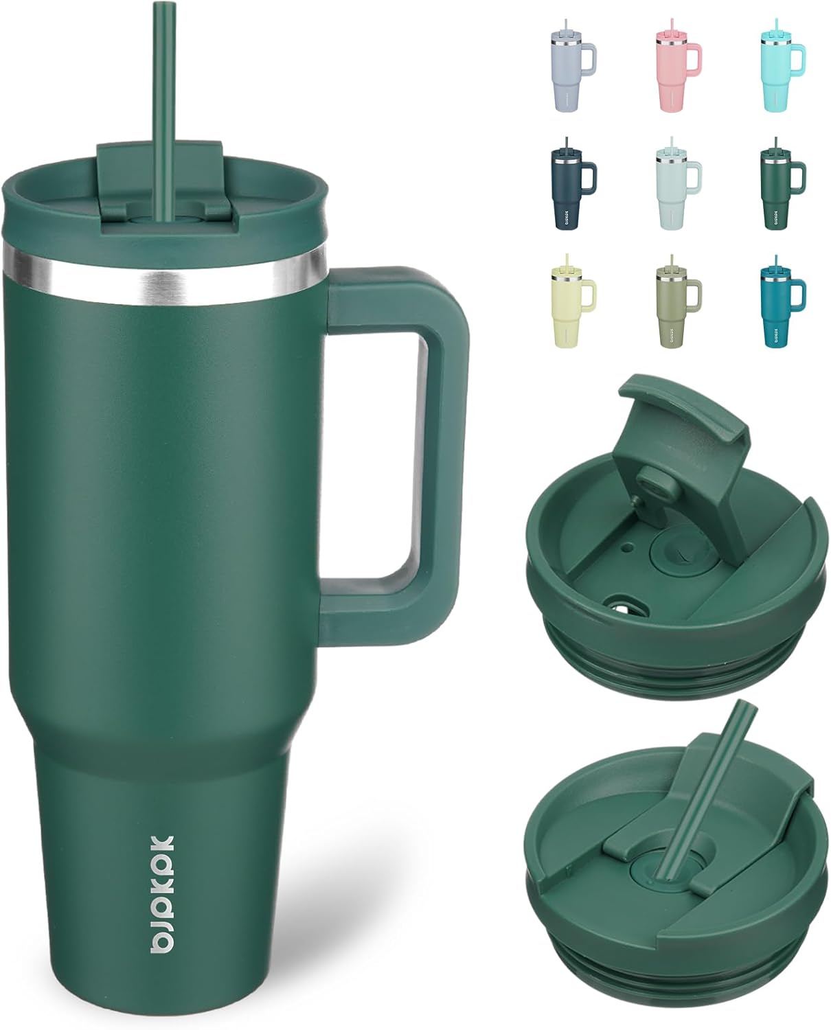BJPKPK 40 oz Stainless Steel Tumbler With Handle Insulated Tumblers With 2 Straw Travel Coffee Mug With Lid,Army Green