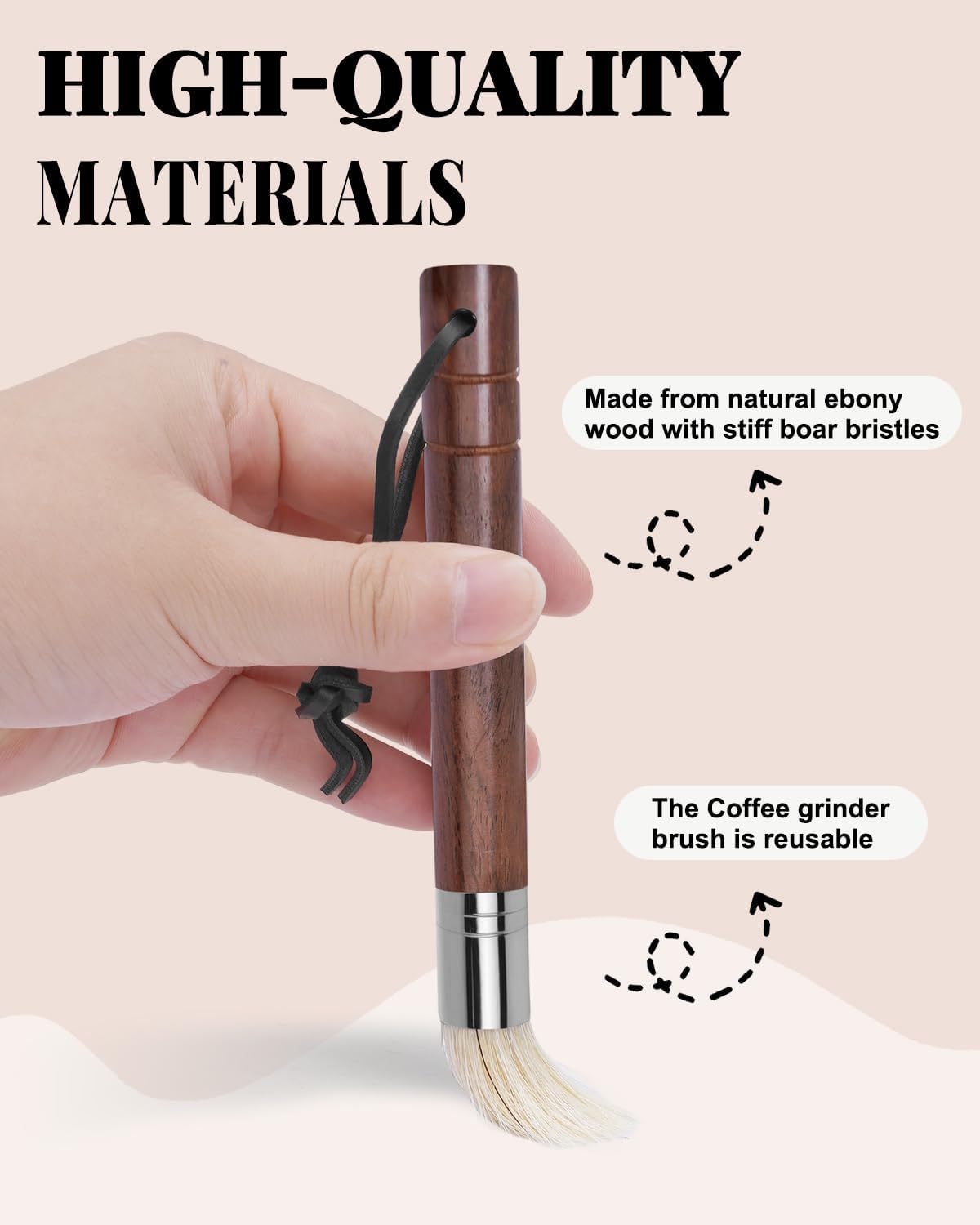 2 Pack Coffee Brush Set, Espresso Cleaning Brush - Ebony Bristle with Hanging Rope & Walnut Wood Espresso Brush for Espresso Machine, Grinder, Countertop, Compact Coffee Cleaning Tool