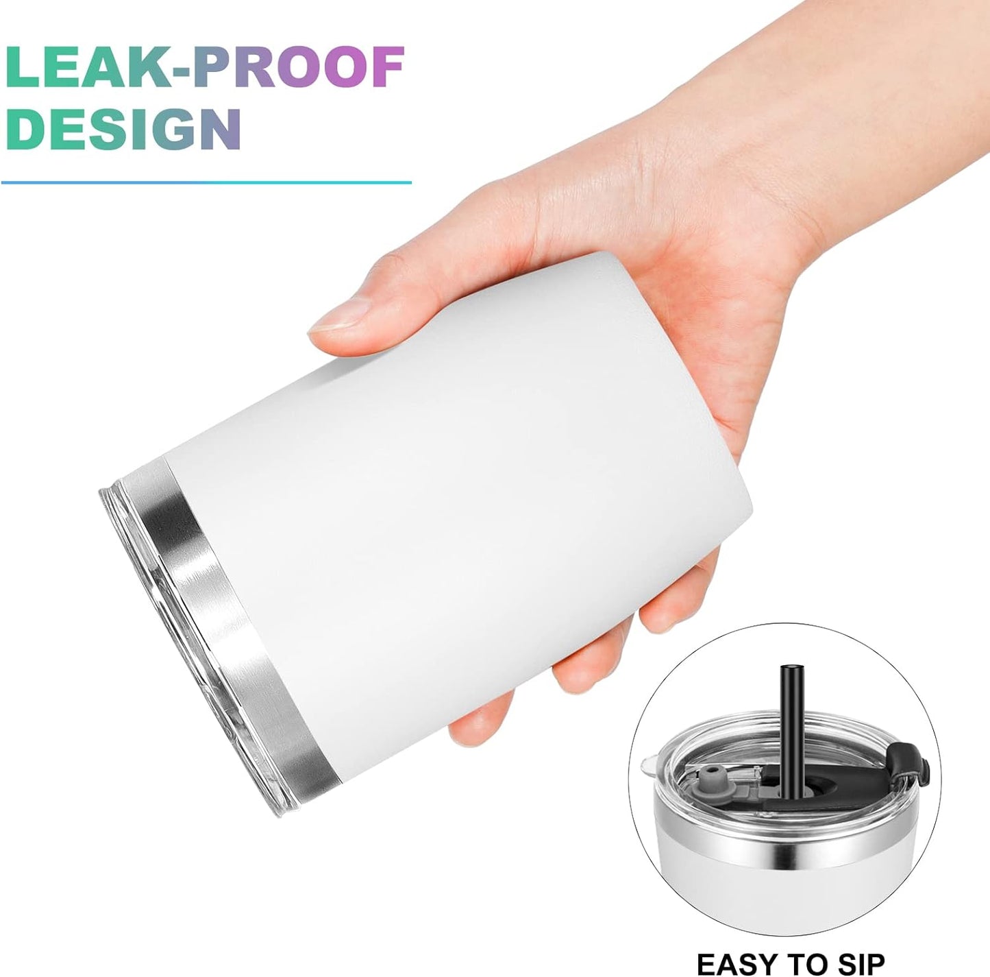 VEGOND Stainless Steel 12 oz Tumblers bulk Vacuum Insulated Double Wall Travel Tumbler with Lid and Straw Reusable Tumbler, White 1 Pack