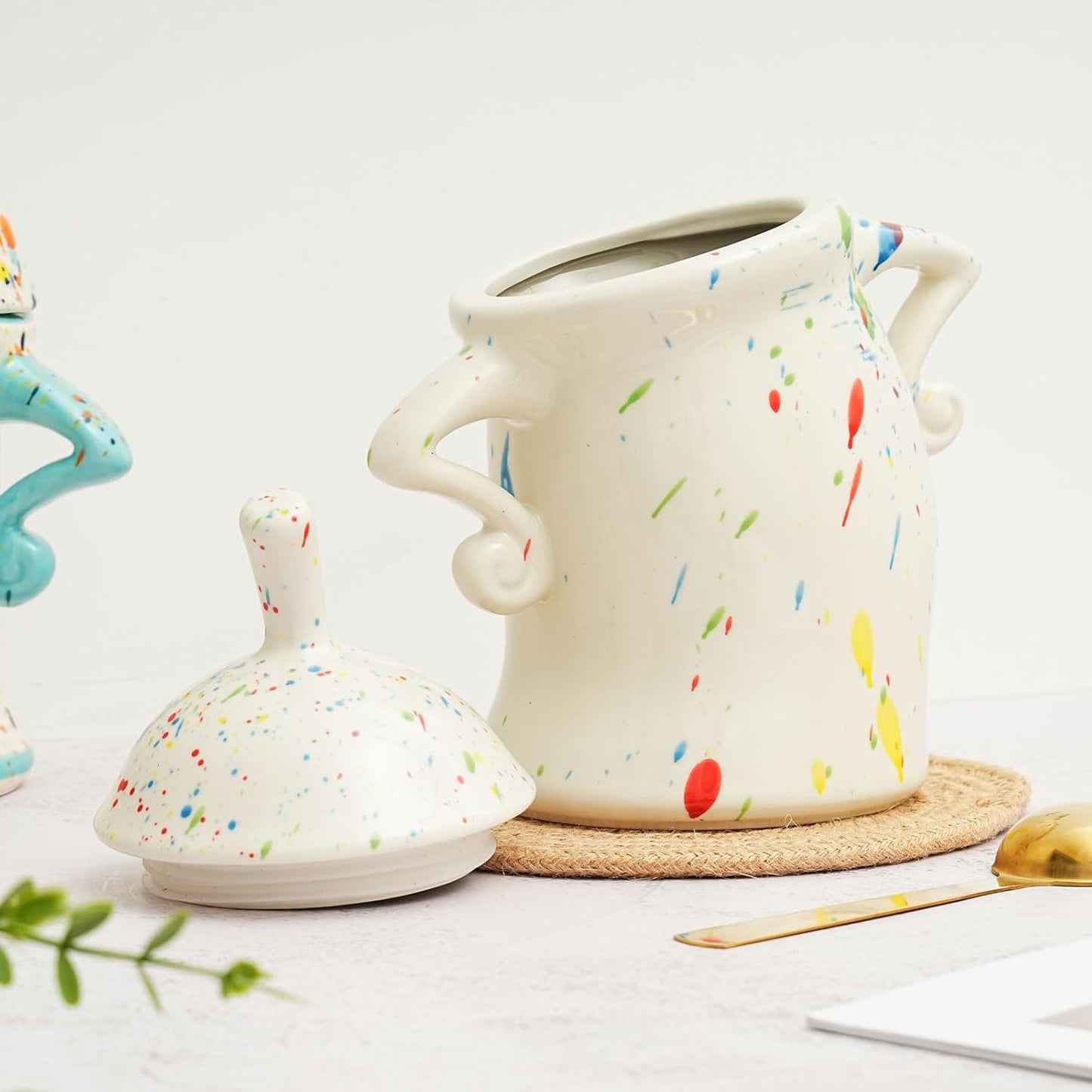 Canister With Attitude,Large Capacity Cute Sassy Storage Canister,Interesting food jars, stylish airtight large ceramic lids, coffee, tea, sugar and spice storage jars with spoons (Colour)