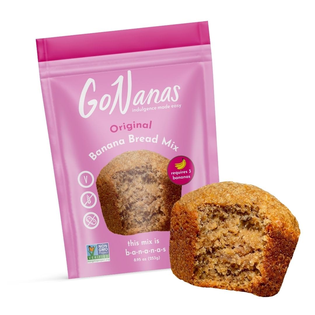 GoNanas Original Oat Flour Banana Bread Mix, Suitable for Plant Based Vegan Diets, Gluten Free Dairy Free Snacks, Healthy Snacks For Adults, Muffin Mix, Nut Free, Cupcakes Dessert, NON-GMO, 1pk