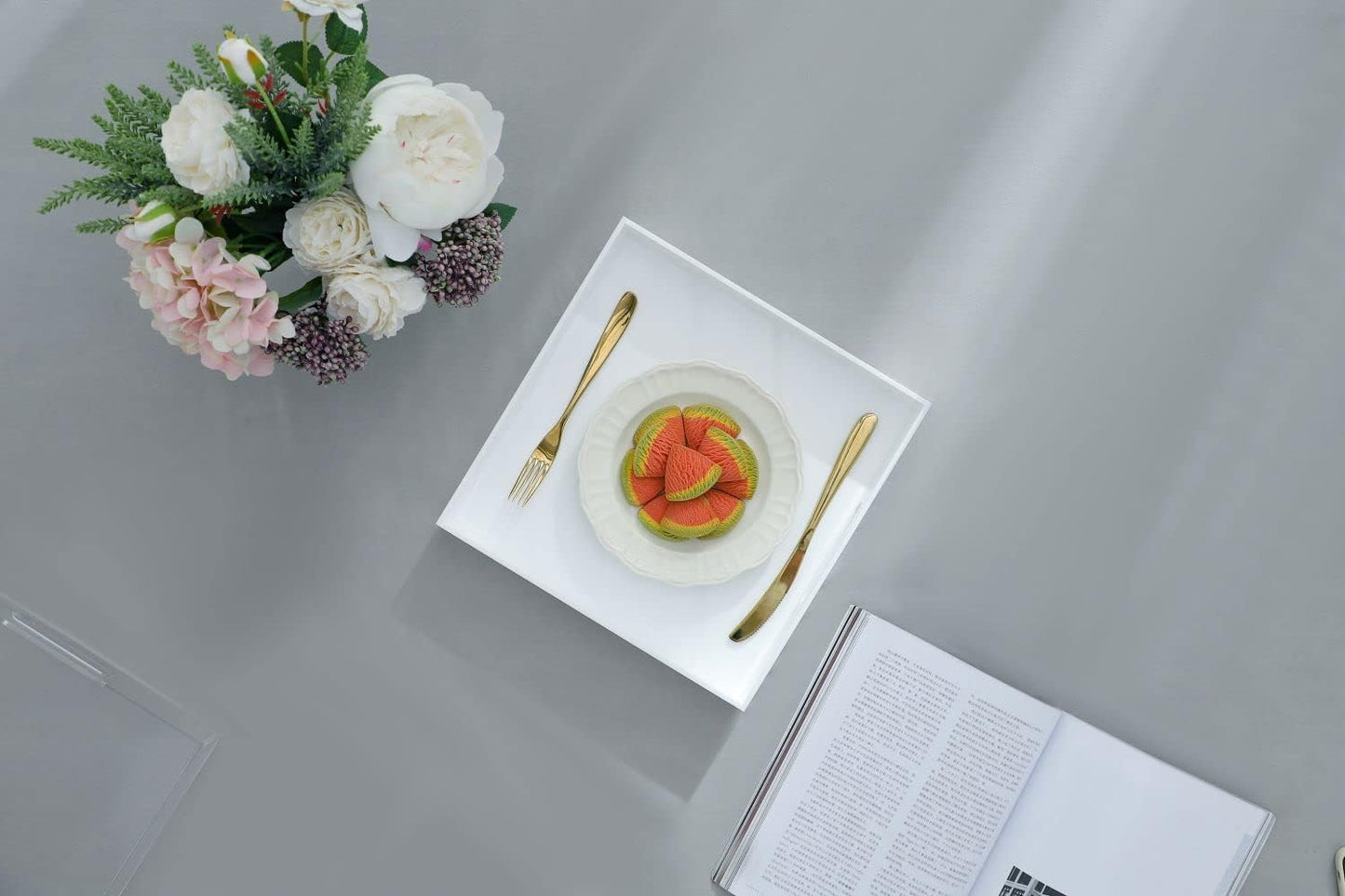 Glossy White Sturdy Acrylic Serving Tray with Handles-12x12 Inch-Serving Coffee,Appetizer,Breakfast,Butler-Kitchen Countertop Tray-Makeup Drawer Organizer-Vanity Table,Ottoman Tray-Decorative