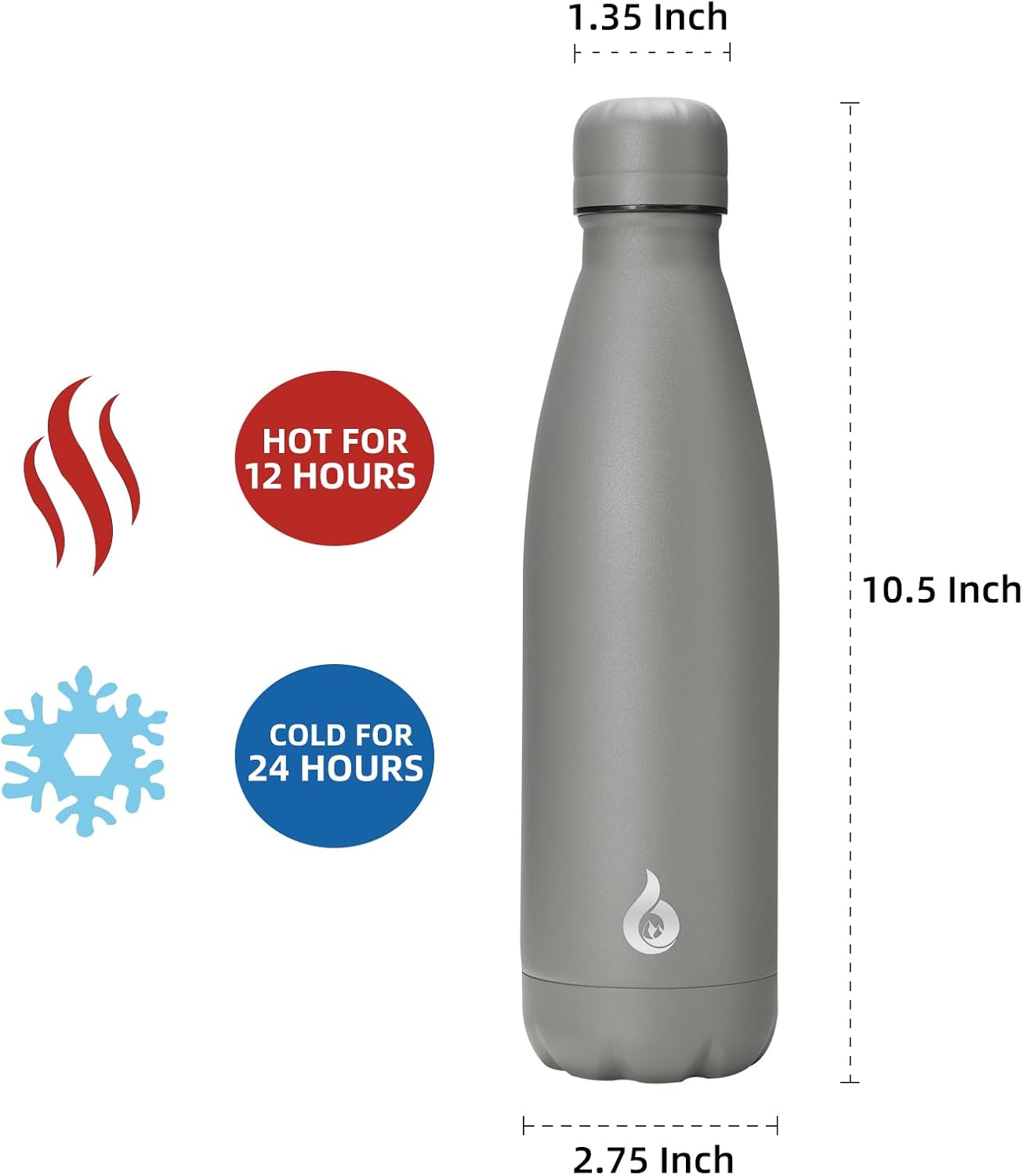 BJPKPK Insulated Water Bottle 17oz Stainless Steel Water Bottles,Gray