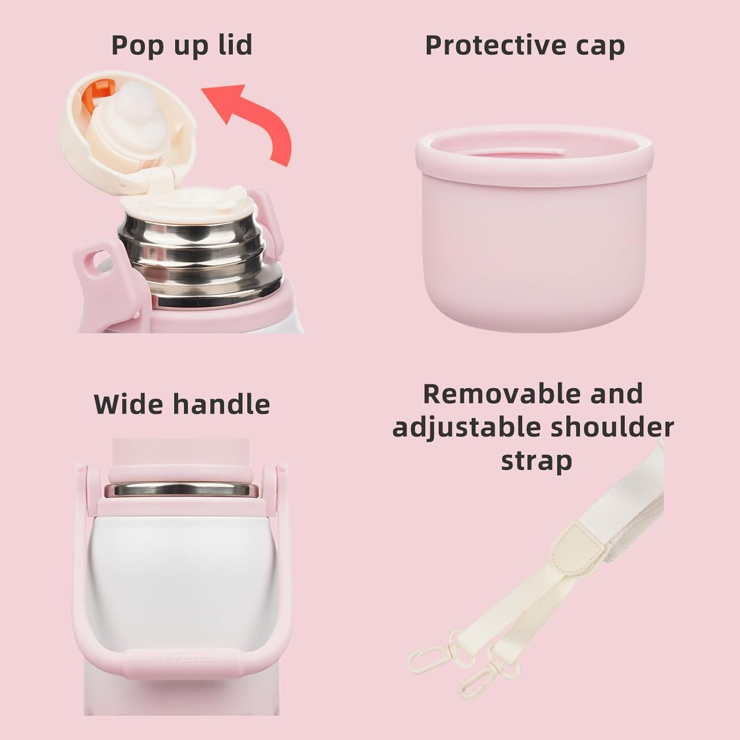 BJPKPK Insulated 40oz Thermos Water Bottle with Lid and Carry Handle Dishwasher Safe Stainless Steel Water Bottles,Pink Pearl