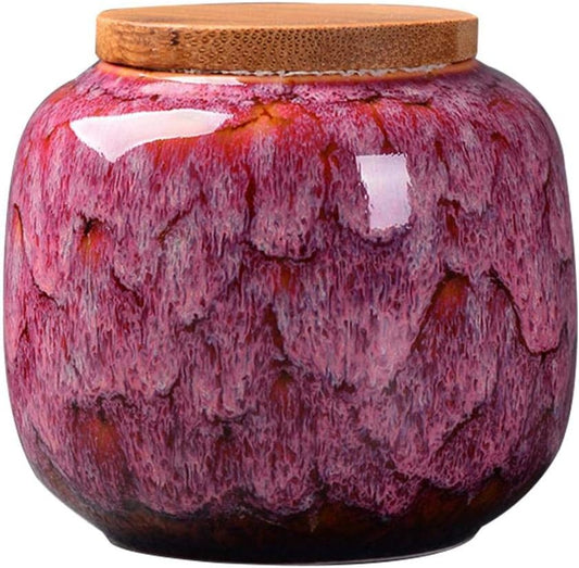 Ceramic Storage Jars, Exquisite Glaze Food Canisters for Kitchen Spice Storage,Tea Caddy Storage,Coffee Jar,Condiment Jar with Seald Lid (Rose wine)