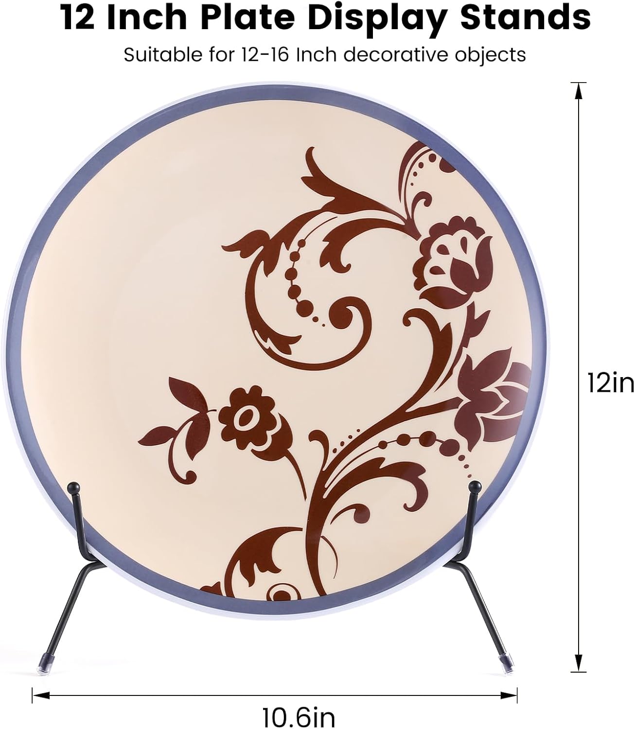 2-Pack Upgraded Anti-Slip Plate Stands for Display, 12 Inch Decorative Iron Plate Holders, Easel, Frame, Book, Card, Plaque, Picture Display Stands