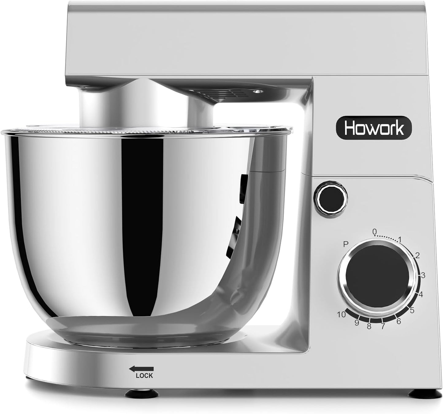 HOWORK Stand Mixer,10+p Speeds With 5.5QT Stainless Steel Bowl,Dough Hook, Wire Whip & Beater,for Most Home Cooks,Silver