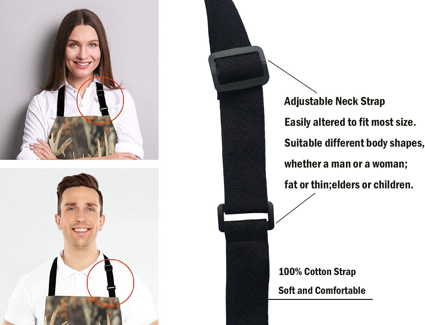 Deer Grass Hunting Bib Apron with Adjustable Neck for Men Women,Suitable for Home Kitchen Cooking Waitress Chef Grill Bistro Baking BBQ Apron