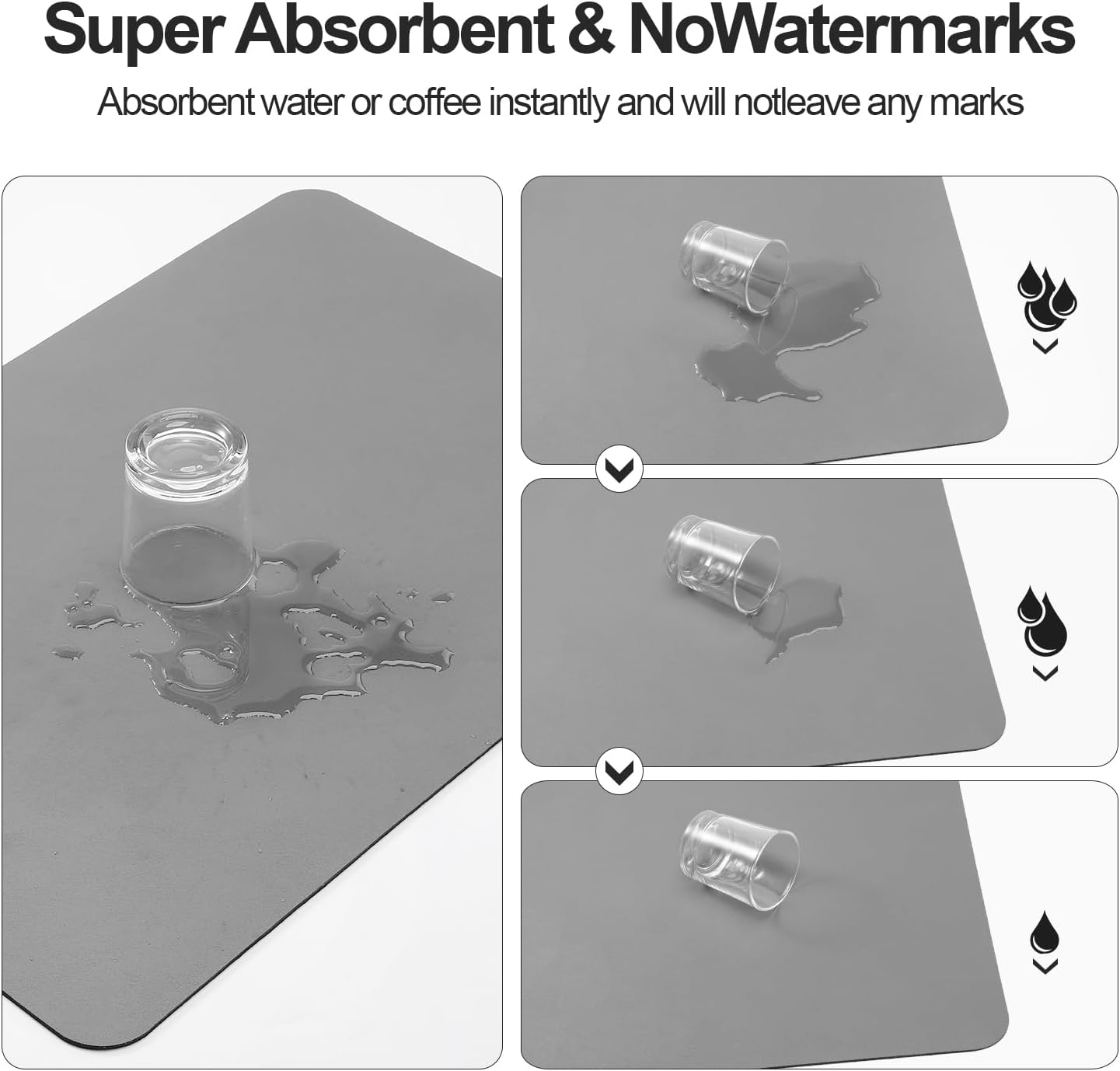 Dish Drying Mat for Kitchen Counter | Coffee Bar Mat for Countertops | Heat Resistant Drainer Mat with Non-slip Rubber Backed | Hide Stain Kitchen Absorbent Draining Mat | Grey 18"x24"