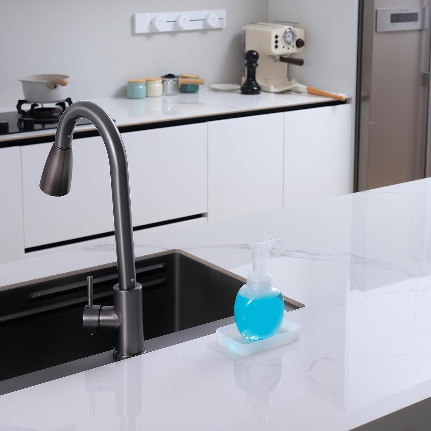 Silicone Kitchen Sink Organizer Tray for Multiple Usage,Easy Clean Sponges Holder for Kitchen Bathroom Counter or Sink,Dish Soap Dispenser,Scrubber,Bottle,Cup White 4.9”x 3.2”