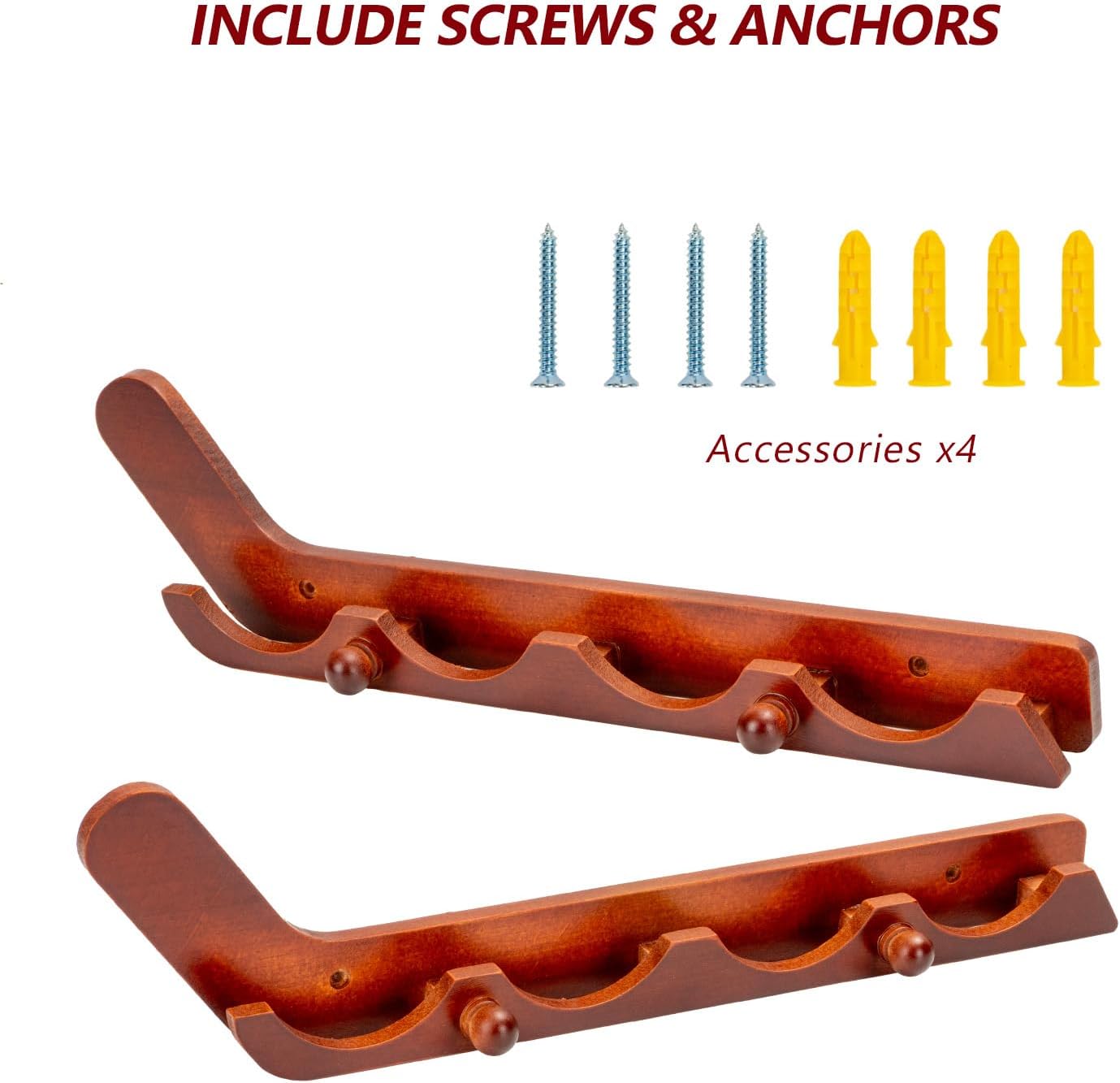 2 Pack Hockey Puck Display Case for Father's Day Gifts, Wooden Wall Mount Holder with Hooks - Hockey Puck Holder Living Room Stick Decor Accessory for Player Team Gift - Brown