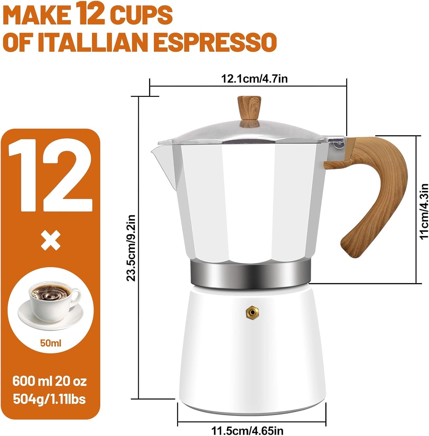 12 Cup Aluminum Espresso Stovetop Moka Pot Express Coffee Maker Percolator Italian Classic Mocha Coffee Machine for Italian and Cuban Cafe Brewing for Home & Camping 600ml 20oz