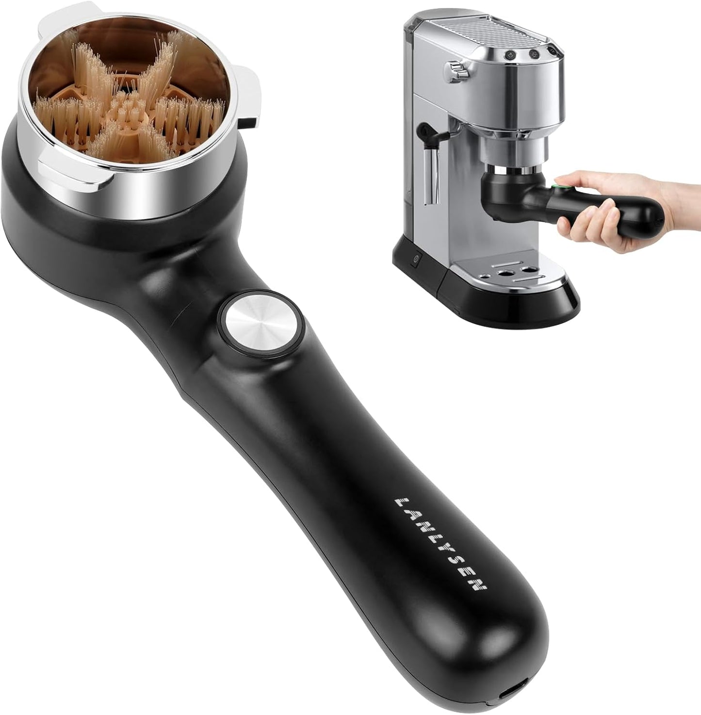 51mm Espresso Coffee Machine Electric Cleaning Brush Espresso Machine Cleaning Brush 360° Totally Enclosed Cleaning for 3 EARS 51MM Delonghi Dedica Style Series EC680 and EC685, SMEG ECF01