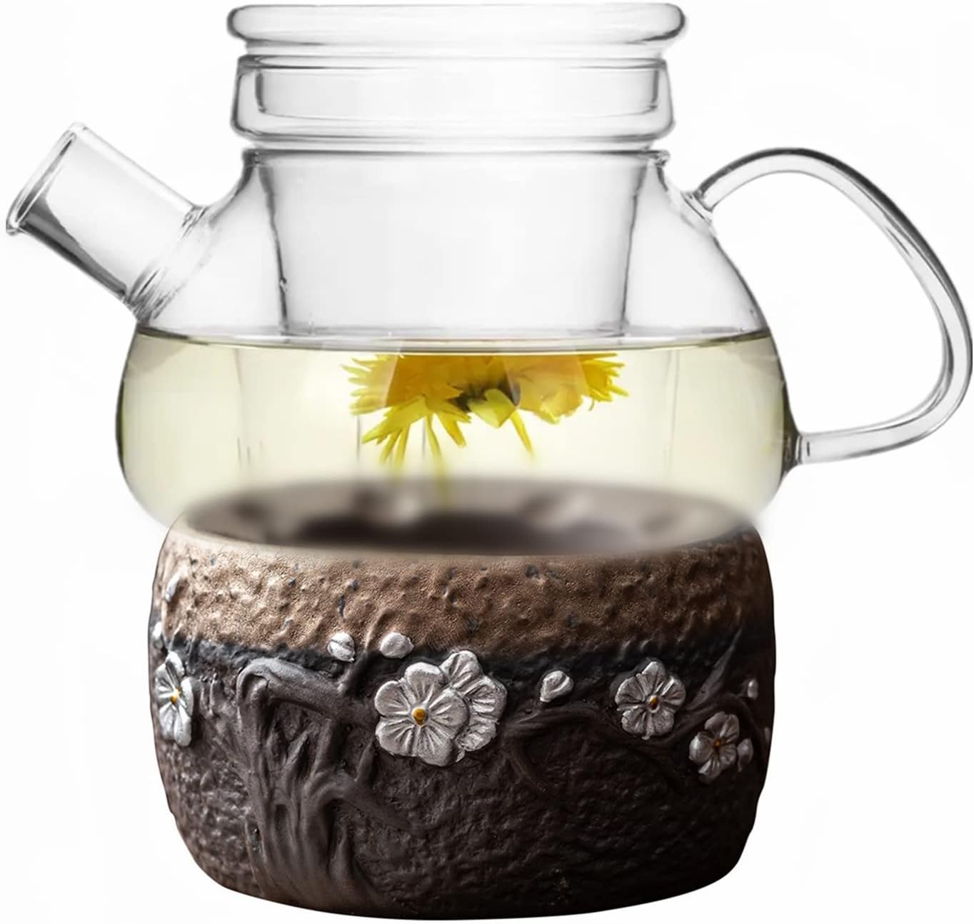 Teapot Warmer Matte Classic Retro Ceramic Universal Tea Warmer Stand Set with Candle Holder Japanese Style for Warming Tea, Coffee and Milk etc.