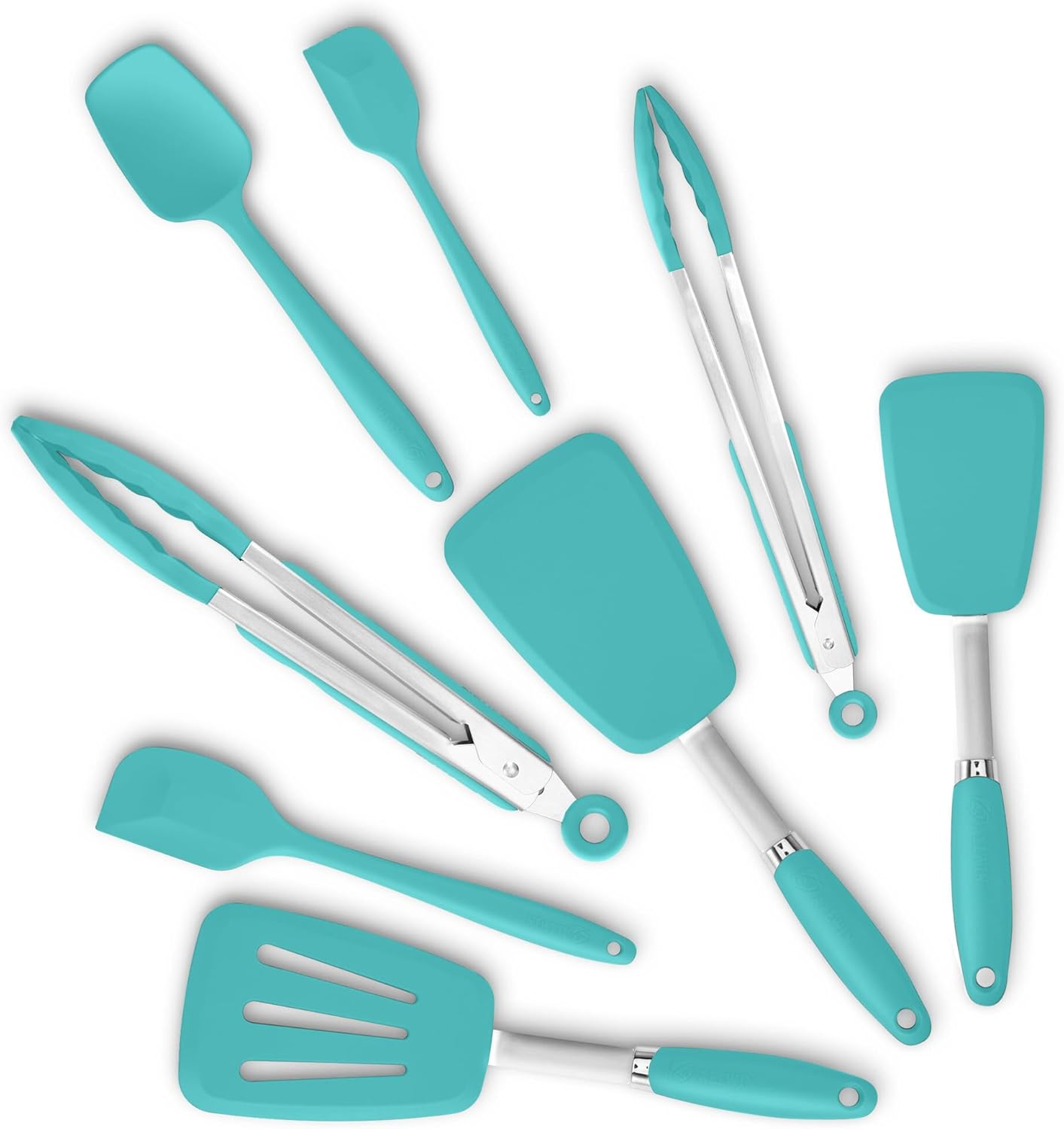 Silicone Spatulas Set Turners Tongs Cooking Utensils Set High Heat Resistant Kitchen Scraper Spatulas for Cooking Mixing Baking BPA Free Dishwasher Safe, Aqua Sky