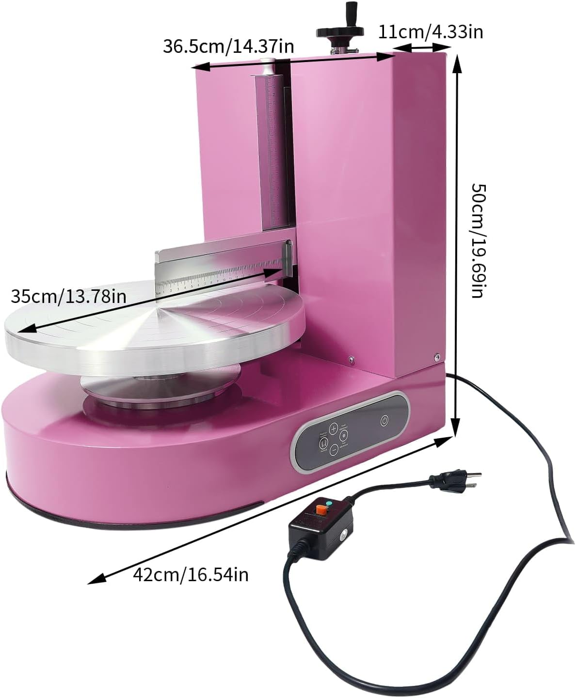 Cake Decorating Machine, Automatic Cake Cream Spreading Machine 200W for 4-12" Cakes, Cake Frosting Machine, 60-320rpm Rotating Speed, Turntable with Adjustable Scraper, LCD Display (Pink)