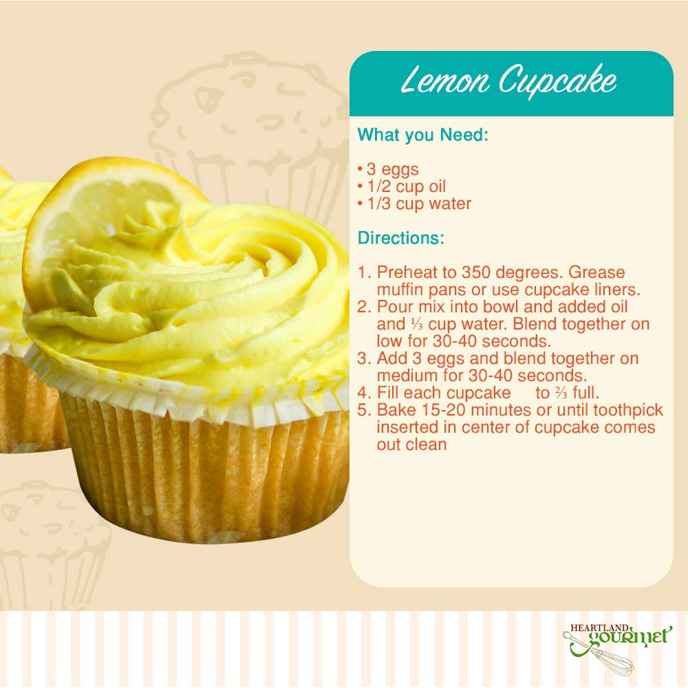 Heartland Gourmet: Gluten Free Lemon Cupcake Mix - Rich and Decadent - Certified Gluten Free Ingredients - All Purpose - Safe for Celiac Diet