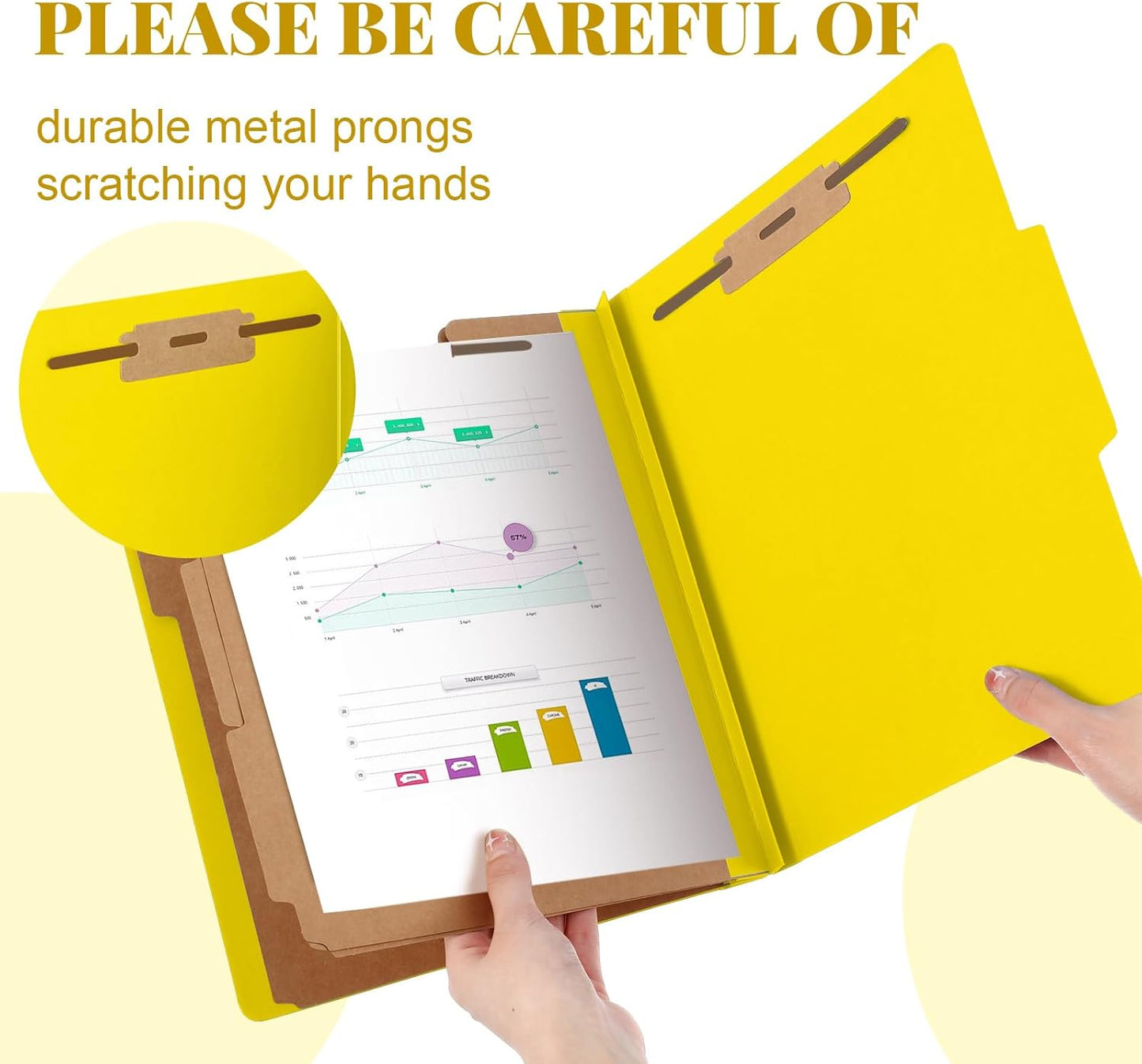 72 Pcs Classification Folders Letter Size, Back to School Supply for Teacher, Student, 3 Dividers Pressboard File Folder Bulk with 2 Fasteners, 3.5 Inch Expanding File Organizer (Yellow)