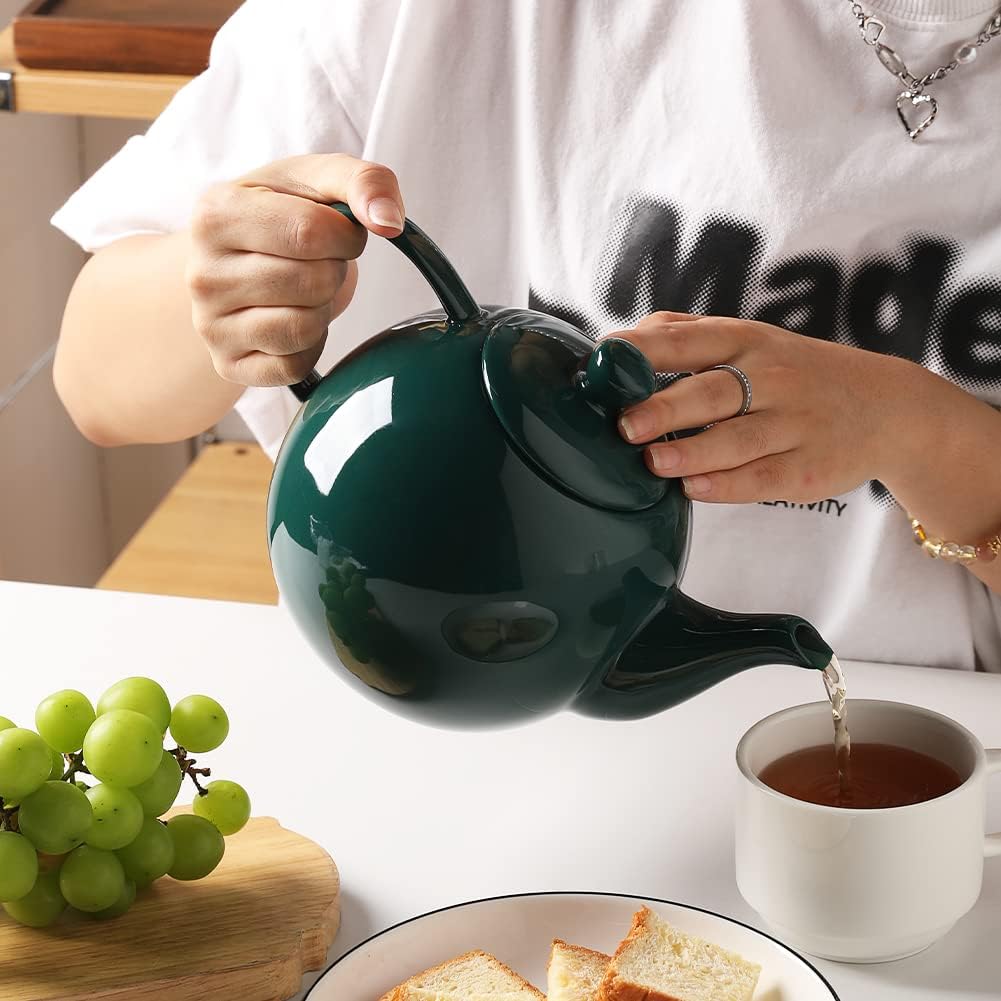 Sweejar Porcelain Teapot with Removable Stainless Steel Infuser,Microwave & Dishwasher Safe Tea Pots for Loose Tea,Tea Infuser Pots for Chrismas Women Gift (40oz Jade)
