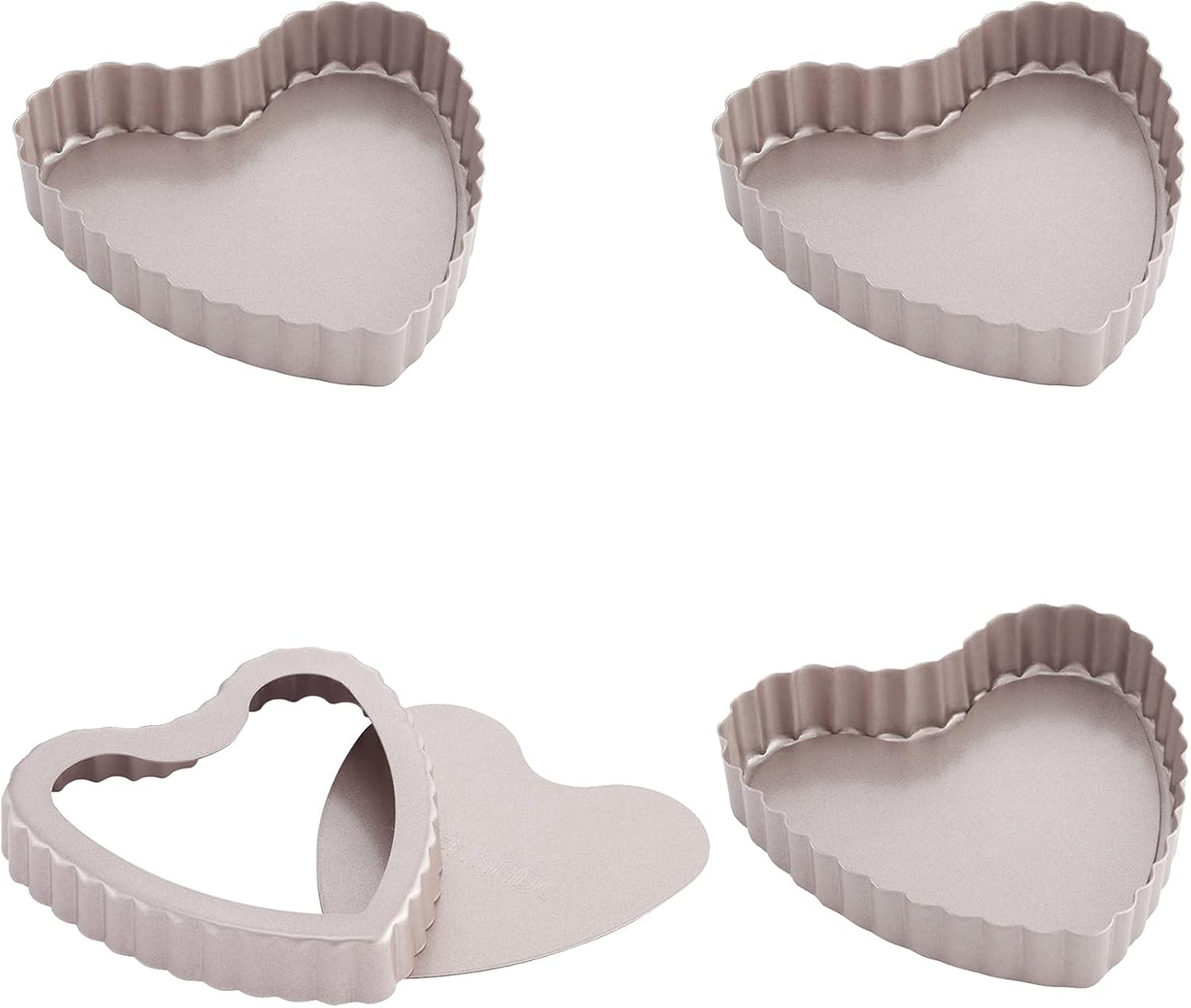 CHEFMADE Mini Tart Pan Set, 4-Inch 4Pcs with Removable Loose Bottom Non-Stick Heart-shaped Quiche Bakeware for Oven and Instant Pot Baking (Champagne Gold)