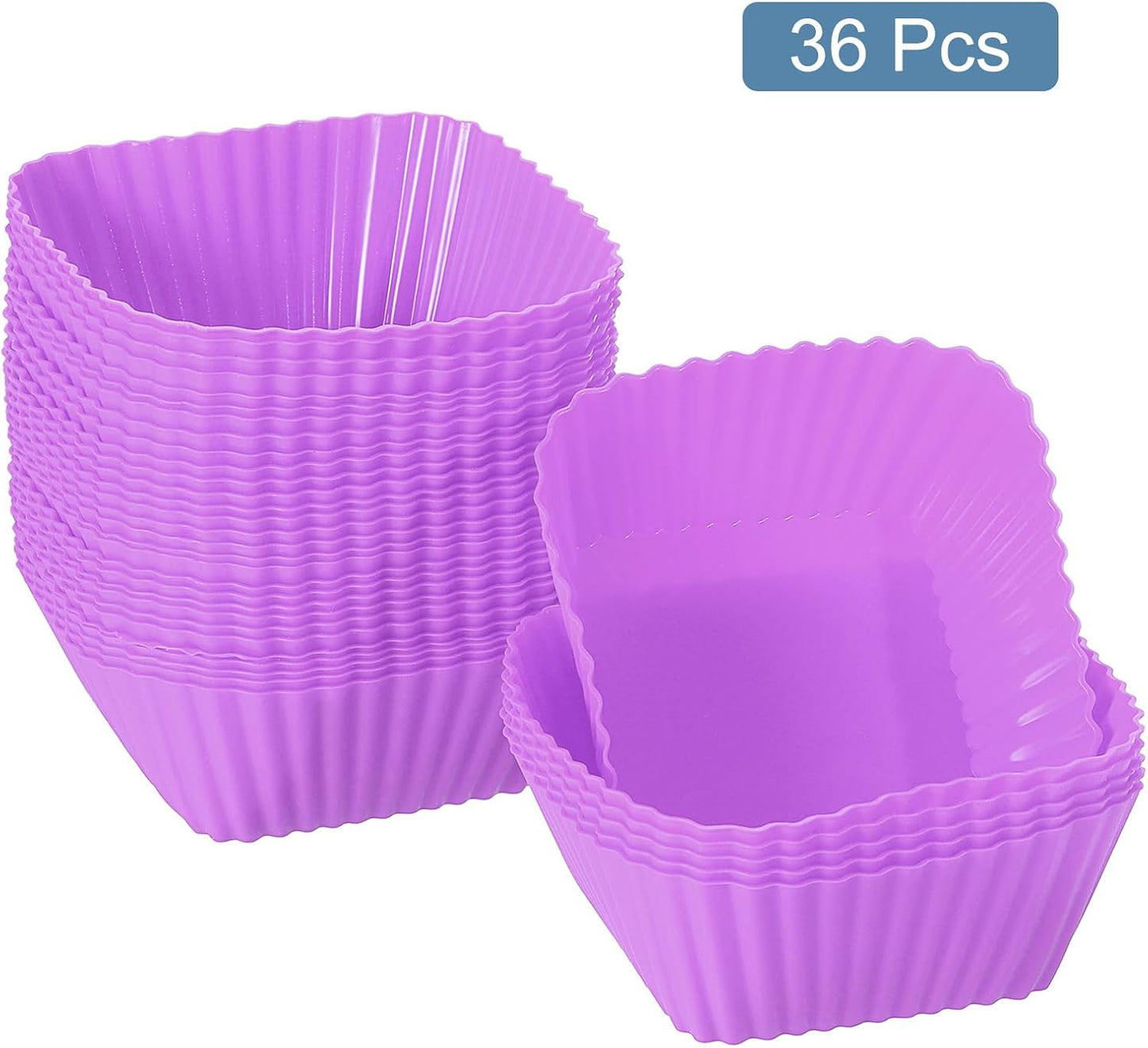 uxcell 36Pcs Silicone Cupcake Baking Cups, Silicone Muffins Liners Non-Stick Square Baking Cups, for Cooking Eggs Baking Muffins and Make a Cake(Purple)