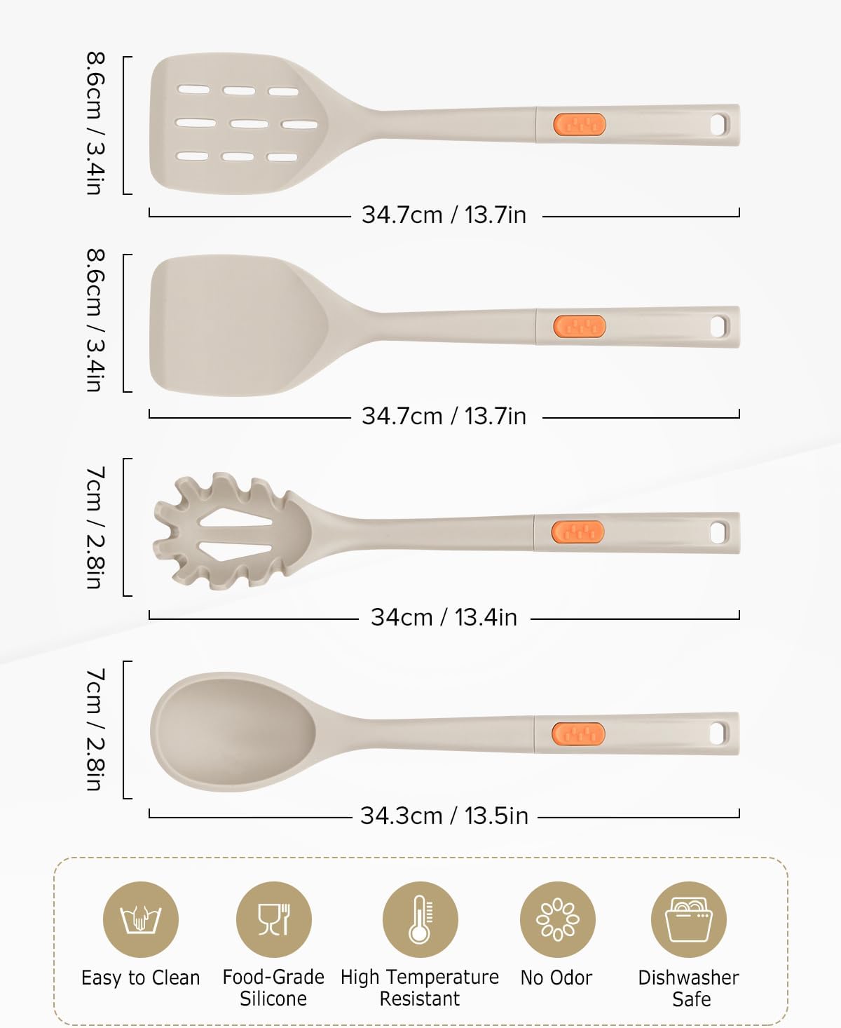 Silicone Spatulas and Spaghetti Spoons, 4 Pack Heat Resistant Full Silicone Cooking Utensils Set, Non Stick Large Kitchen Spatula Spoons for Cooking, Mixing, Serving, Draining