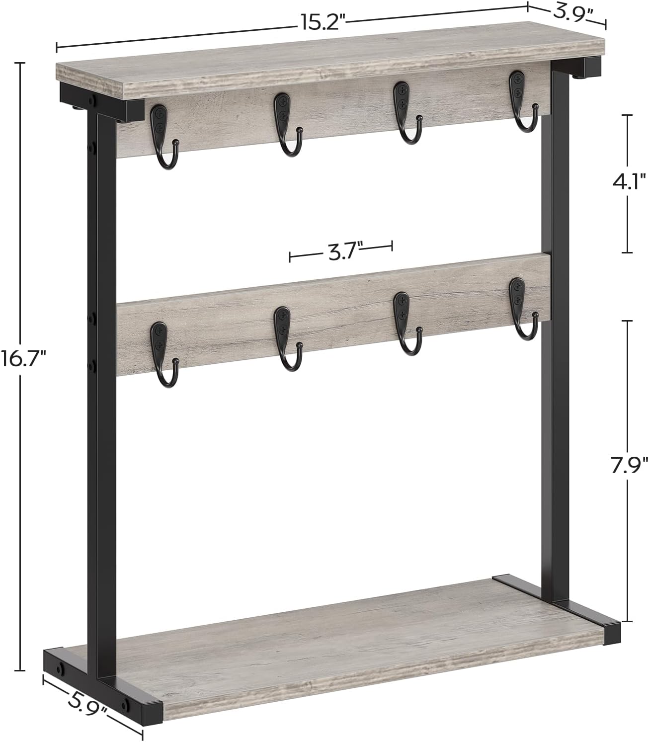 Coffee Mug Holder for Counter, 2 Tier Mug Tree Rack, with 8 Hook and 2 Open Shelves, Vintage Mug Holder Stand for Home Kitchen, Greige MH43BG