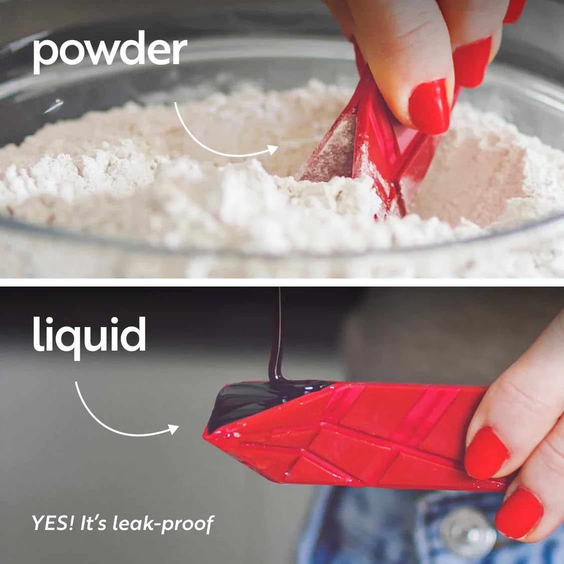 POLYGONS FLAT 3-IN-1 FOLDING MEASURING SPOONS | 2 Spoons with 6 Different Sizes (Maroon)