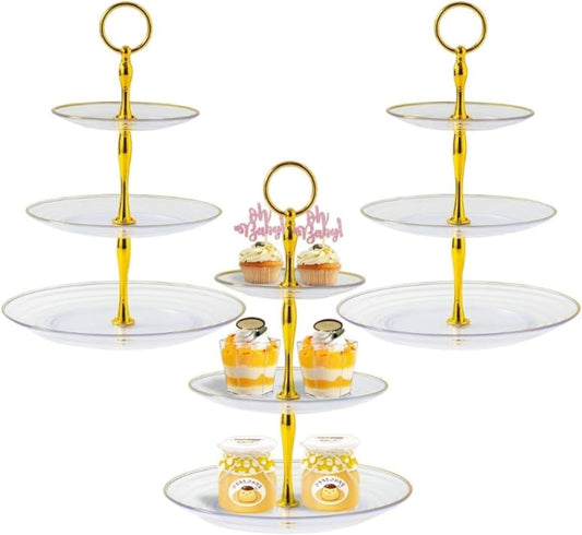 RAUVOLFIA 3 Pack 3 Tier Cupcake Stand, Plastic Tiered Serving Stand, Dessert Tray for Tea Party, Baby Shower and Wedding (Clear)