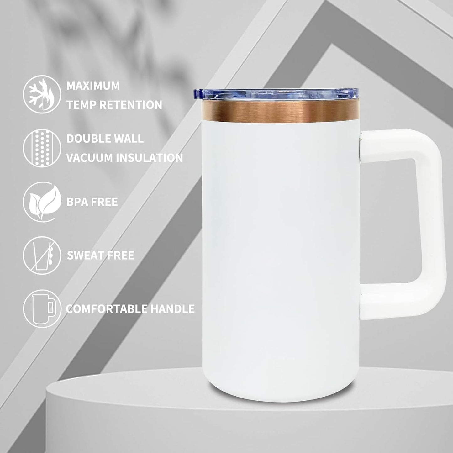 20 oz Insulated Coffee Mug with Lid, 8 Pack Stainless Steel Coffee Tumbler Bulk, Double Wall Vacuum Travel Mug with Handle, Leakproof Powder Coated Coffee Cups for Hot and Cold Drinks (White,8 pack)