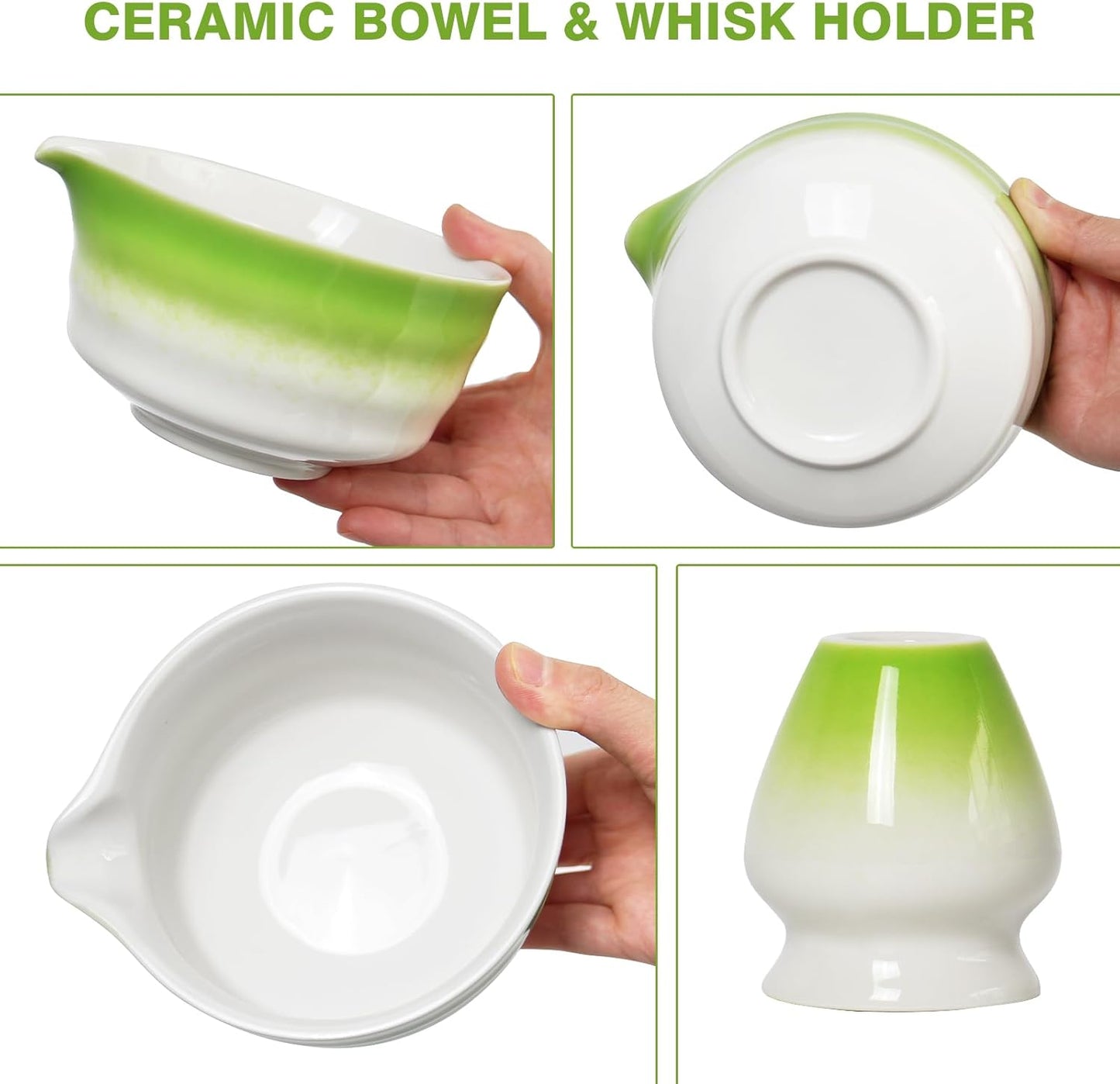 Matcha Whisk Set – 5 PCS Complete Ceremonial Grade Matcha Set, Premium Japanese Matcha Kit with Bamboo Whisk for Matcha Tea, Matcha Bowl, Scoop, Sifter, and Ceramic Holder