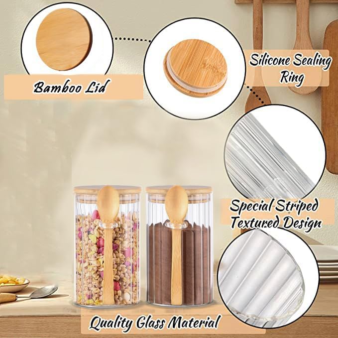 25 OZ Airtight Glass Jars with Bamboo Spoons Lids Overnight Oats Container Decorative Coffee Bar Food Storage Jar Cereal Nuts Salts Coffee Tea Flour Sugar Container Spice Jars (2Pack)