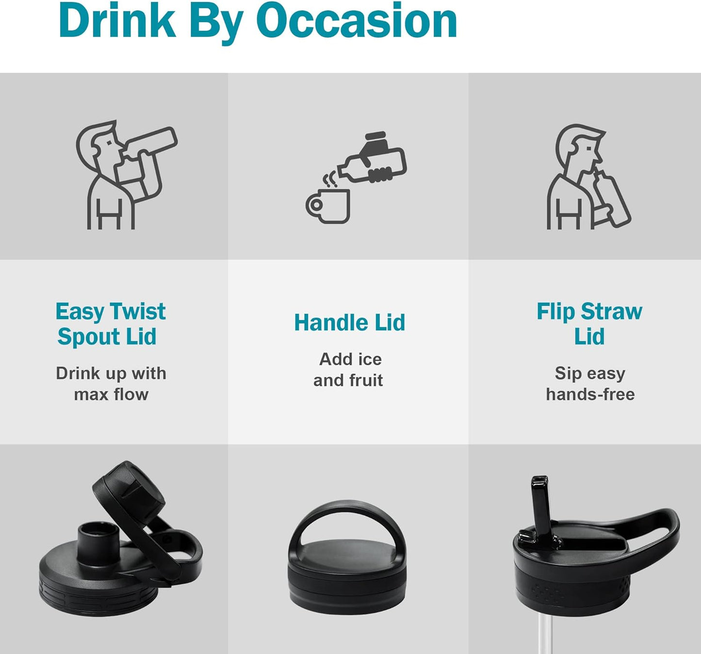 BUZIO 64 oz Water Bottle Insulated with Straw & 3 lid and Carrying Pouch, Leak Proof Half Gallon Stainless Steel Water Flask Jug, Cold for 48 Hrs Double Vacuum Thermo Canteen, BPA-Free, Starry Indigo