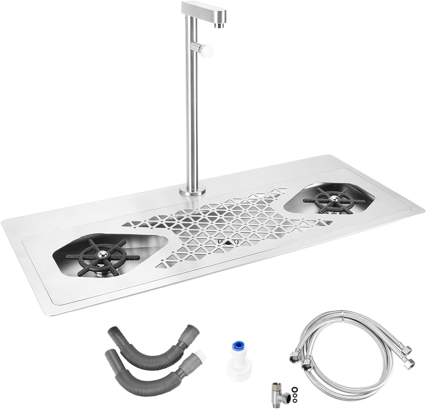 DIBTSA Pitcher Rinser, Stainless Steel Countertop Glass Rinser Cup Washer Sink with Side Spray, Drip Tray for Home Cafe Restaurant